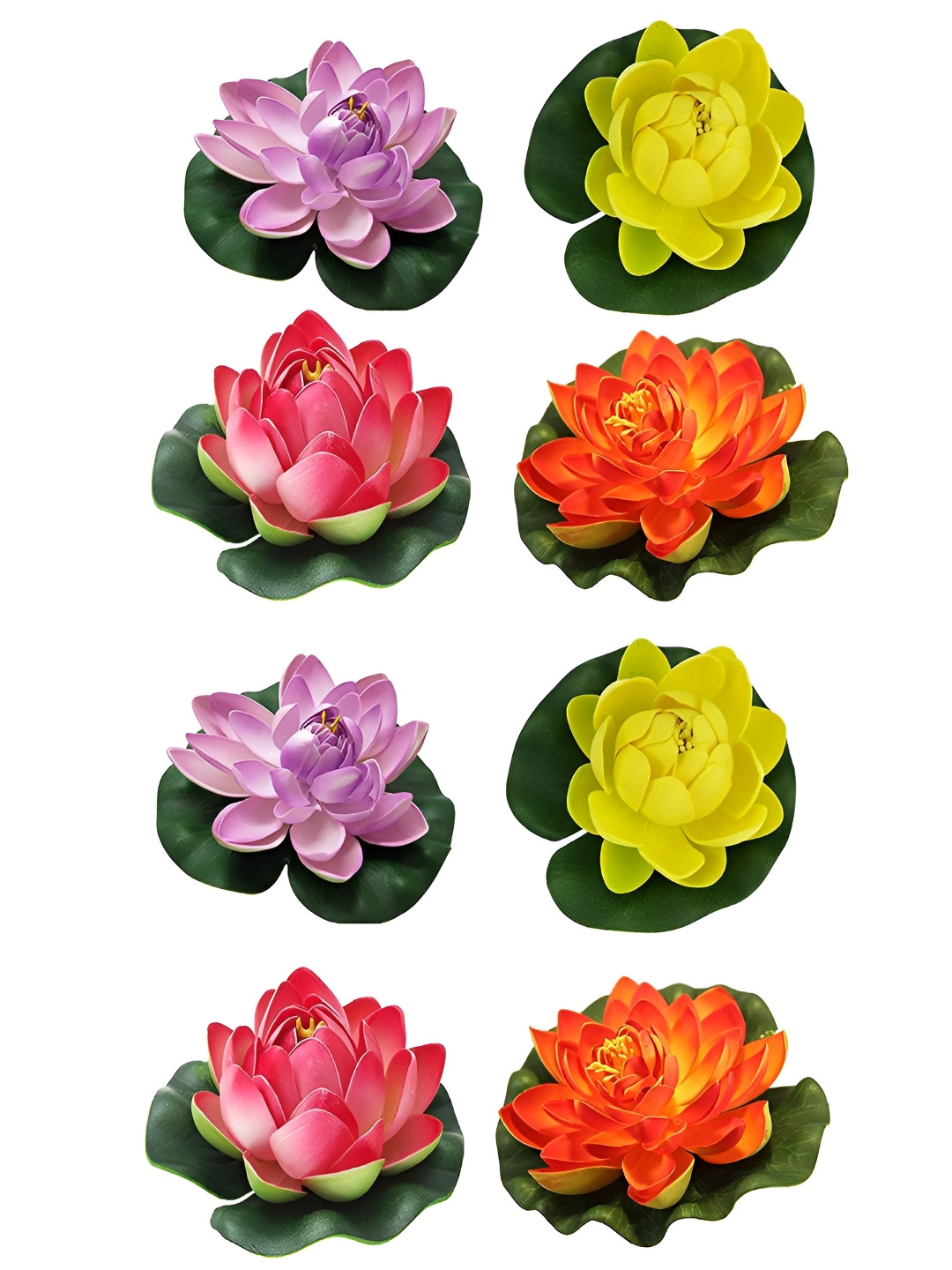TIED RIBBONS Green & Yellow 8 Pieces Lotus Artificial Flowes with Rubber Leaf