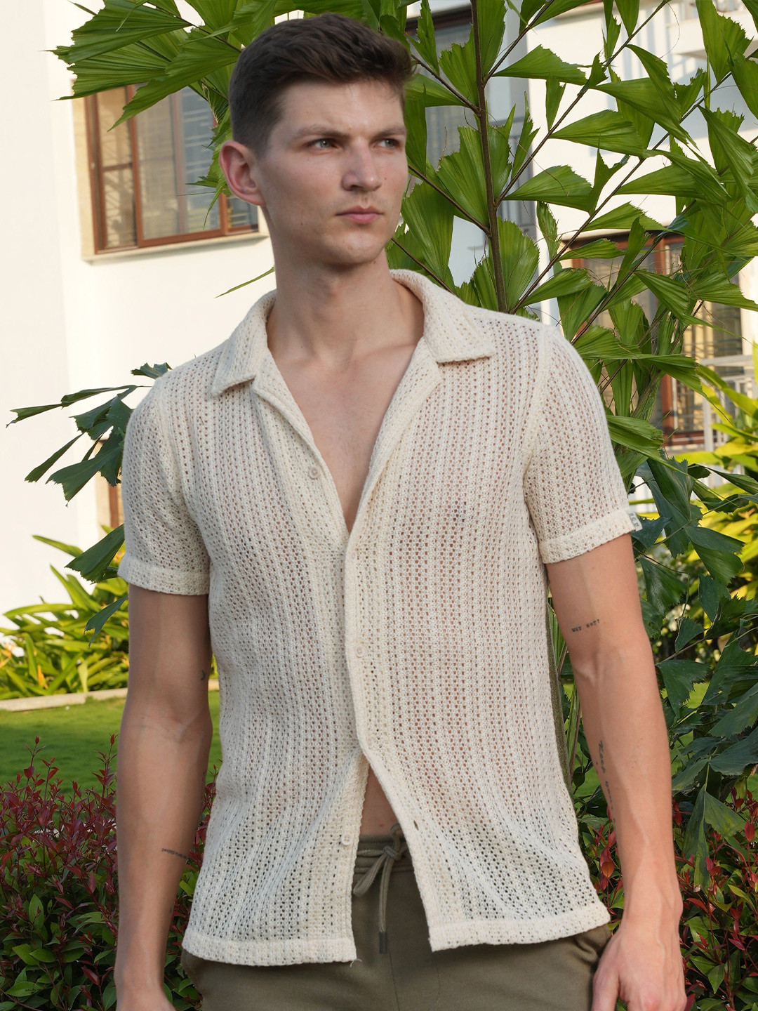 Angel - Solid Crochet Shirt - Cream