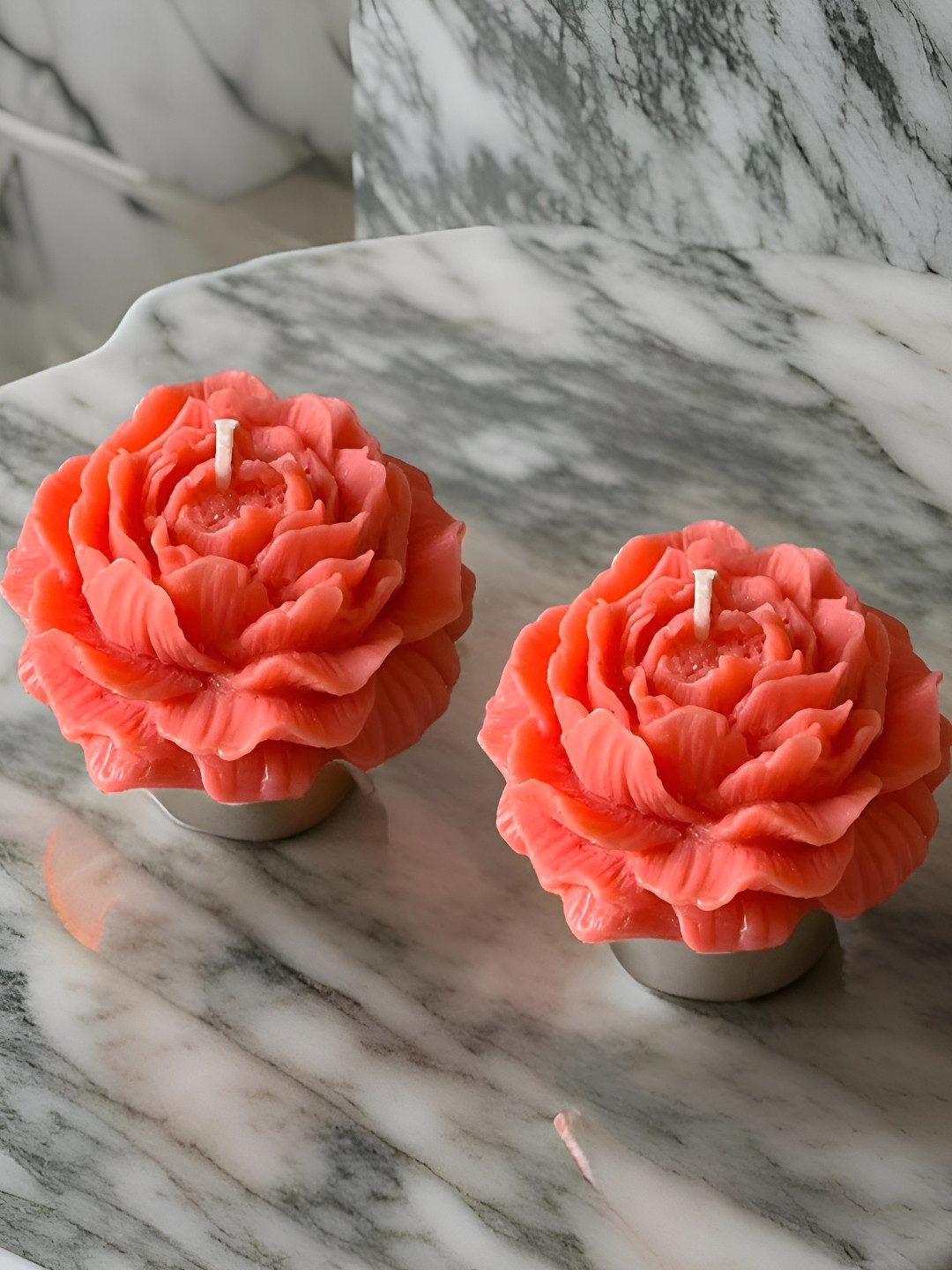 atorakushon Peony Flower Shaped 2Pcs Peony Flower and Vanilla Solid Tea Light Candles