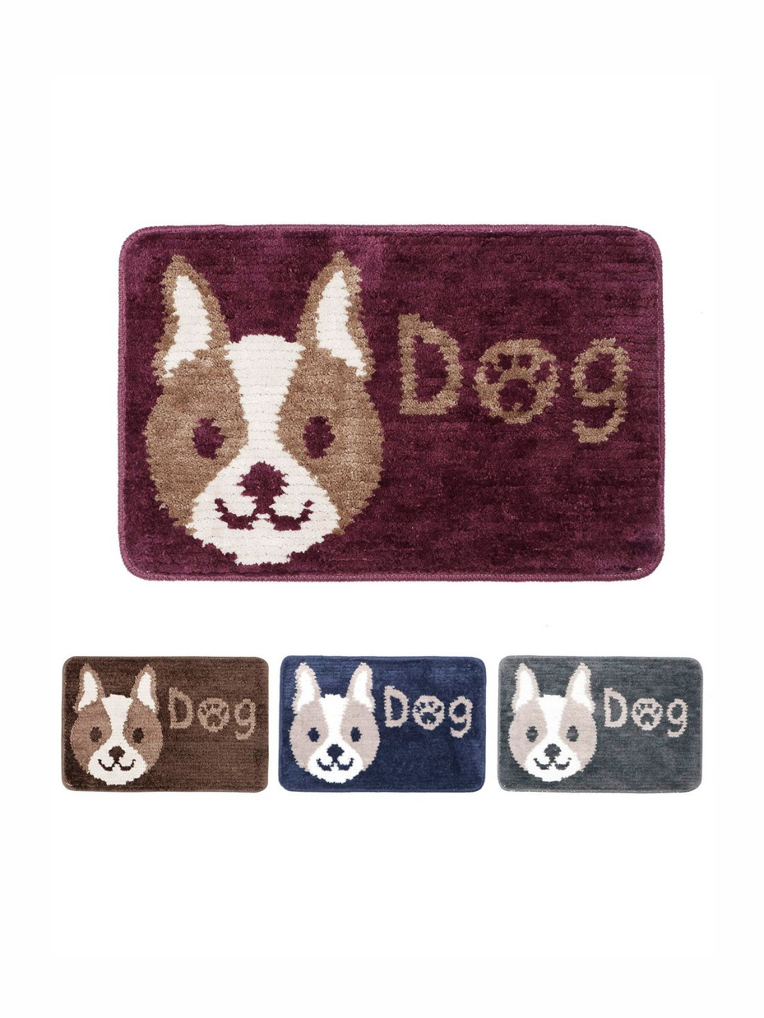 HOKIPO Magenta & White Dog Patterned Microfibre 1800 GSM Bath Rugs