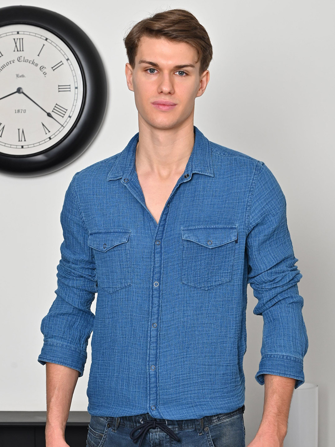 POE Men Aleena - Indigo Double Layered Shirt - Sky