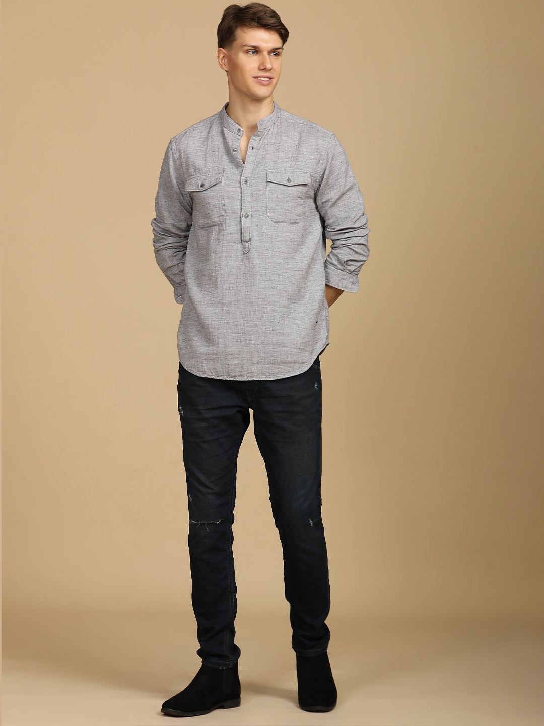 Erod - Melange Pocketed Shirt - Grey