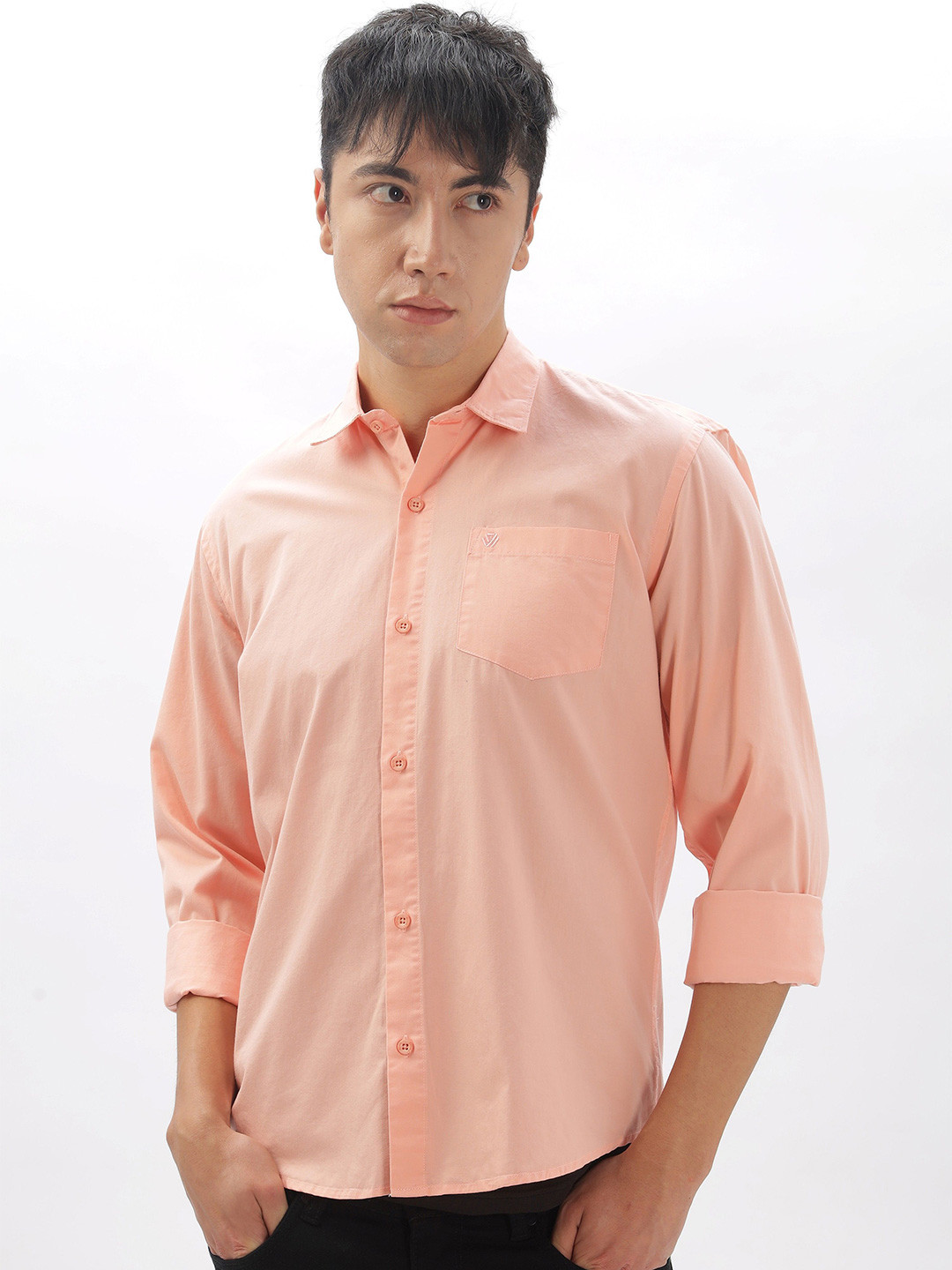 BS Pink Solid Regular Fit Casual Shirt