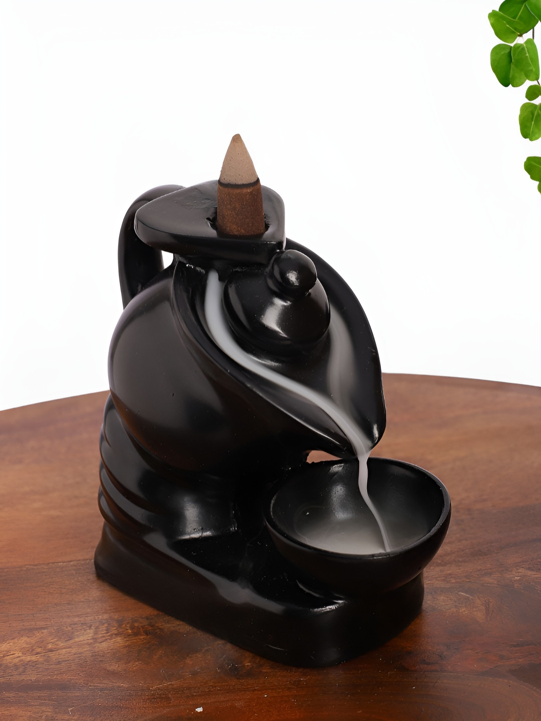 INTERNATIONAL GIFT Tea Kettle with Cup Black Polyresin Glossy Home Office Fountain Small Showpiece - 5 Inches