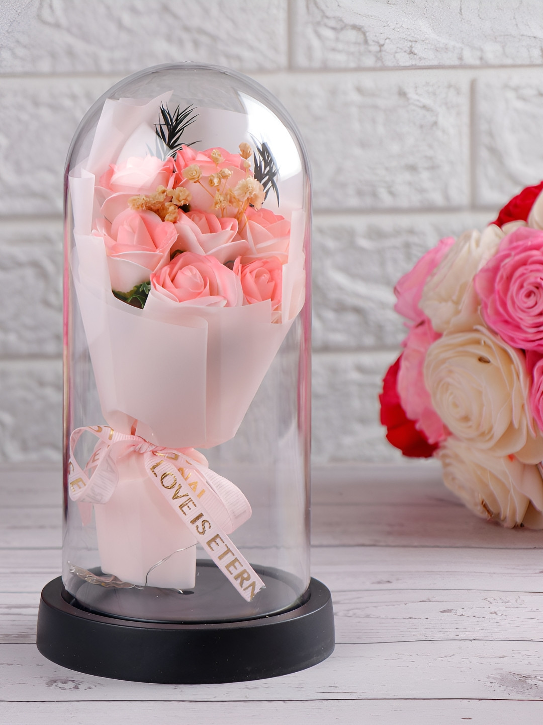 Archies Roses Jar Of Love Coral Glass Glossy Living Room Medium Showpiece - 2.8 Inches
