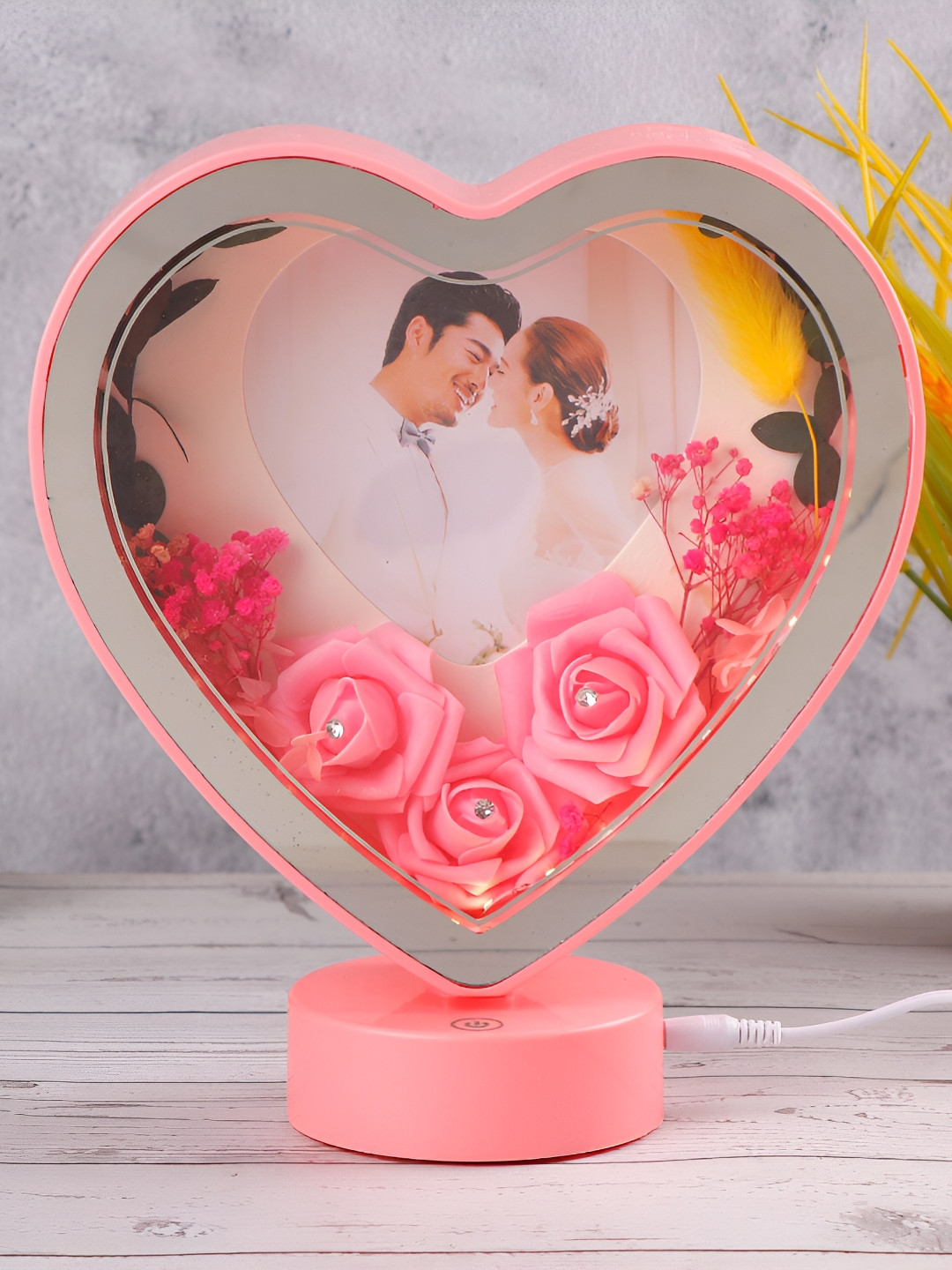 Archies White & Pink Blooming Love White LED Table Photo Frame