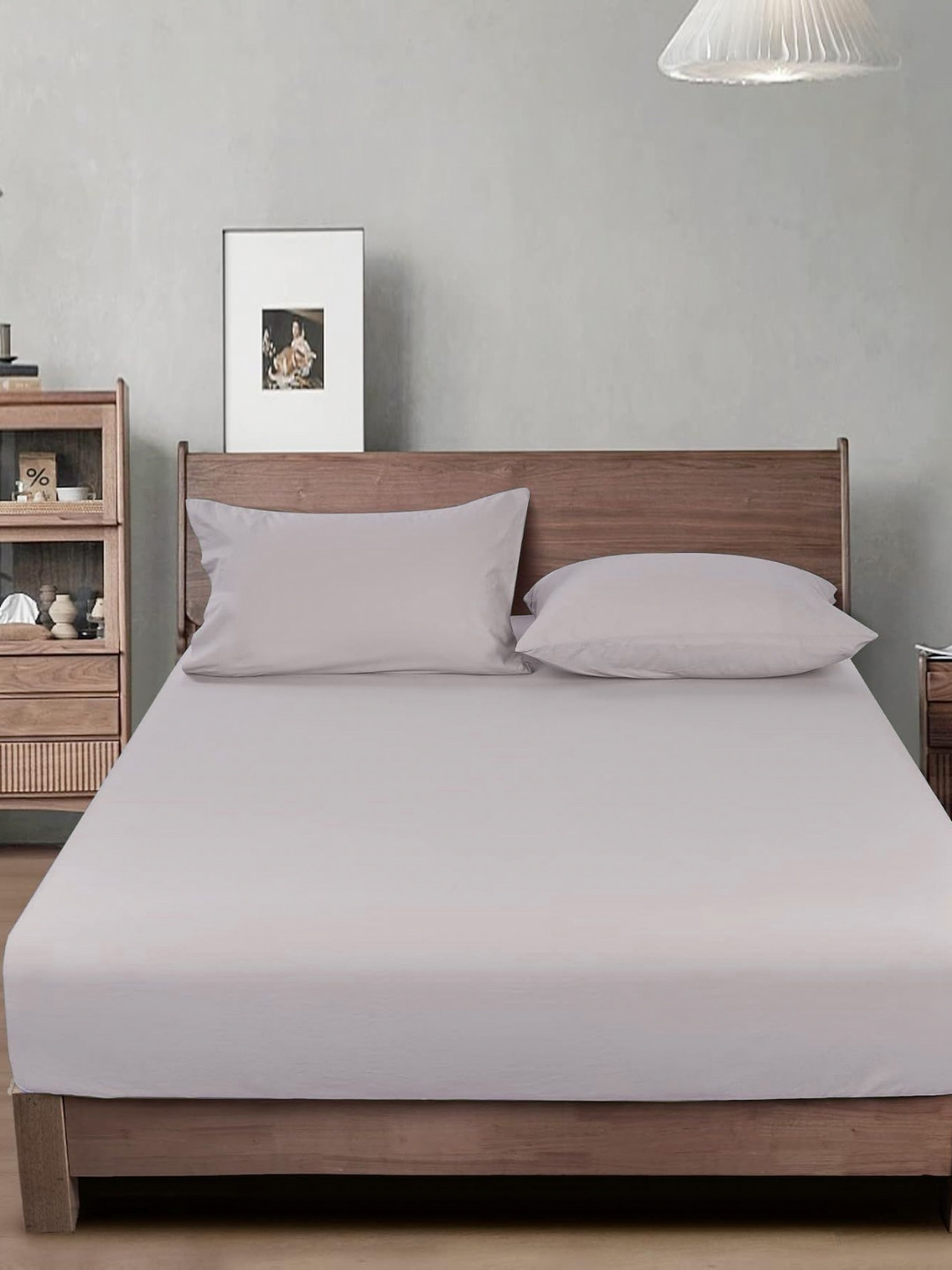 THE little BIG STORE Grey Microfiber Skin-Friendly 300 TC Fitted King Fine Bedsheet with 2 Pillow Covers-72 x 78 inches