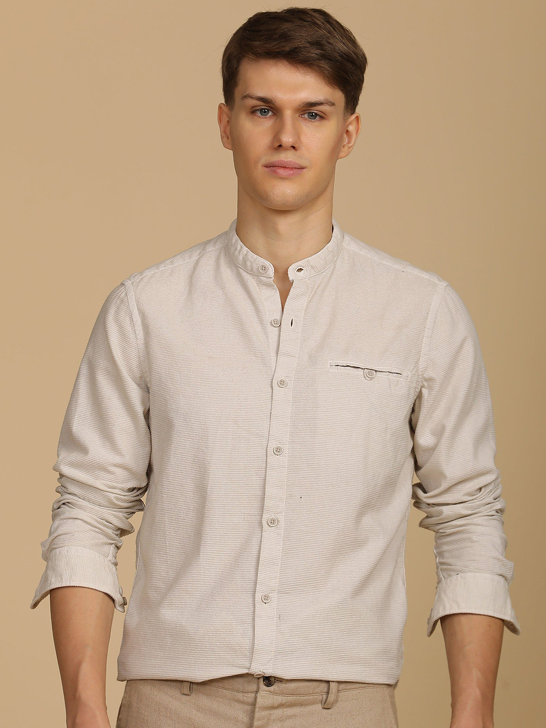 POE Men Crazy - Corduroy Solid Shirt - Cream