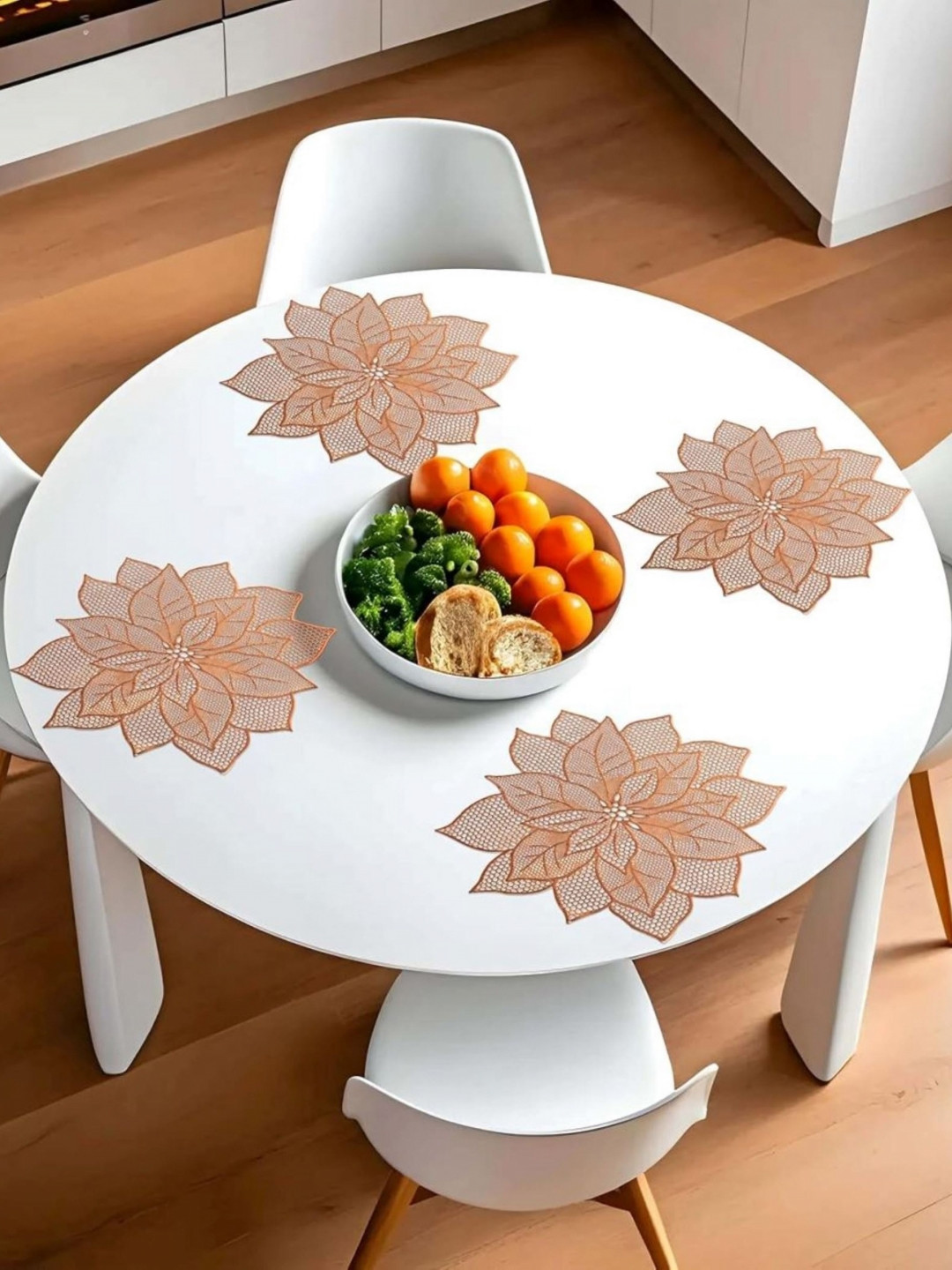 TANLOOMS Rose Gold-Toned 4 Pieces Flower Cut Work Design Rexine Table Placemats
