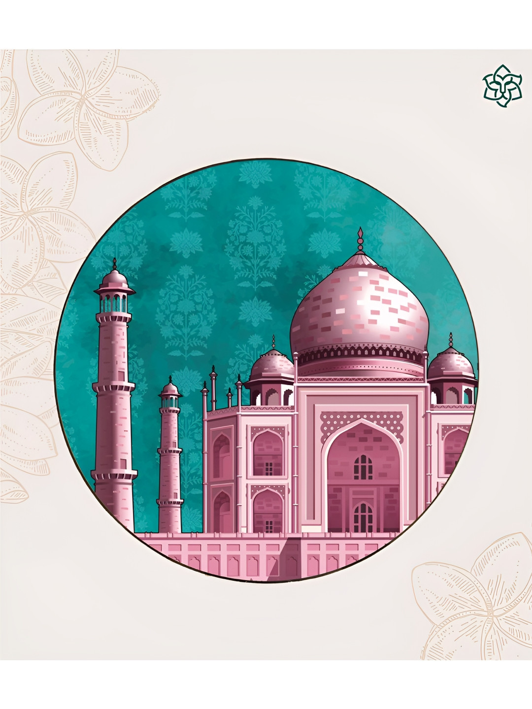MAATIR DESIGNS Taj Mahal Pink Wood Glossy Hanging Hall Wall Plates-10In