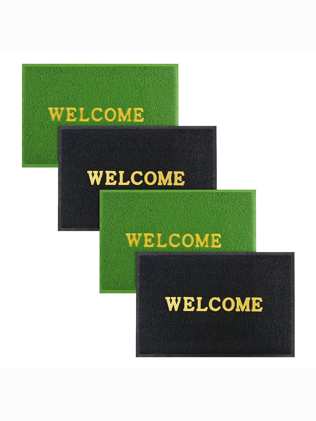 Kuber Industries Green & Black 4 Pieces Printed Anti-Skid Doormats
