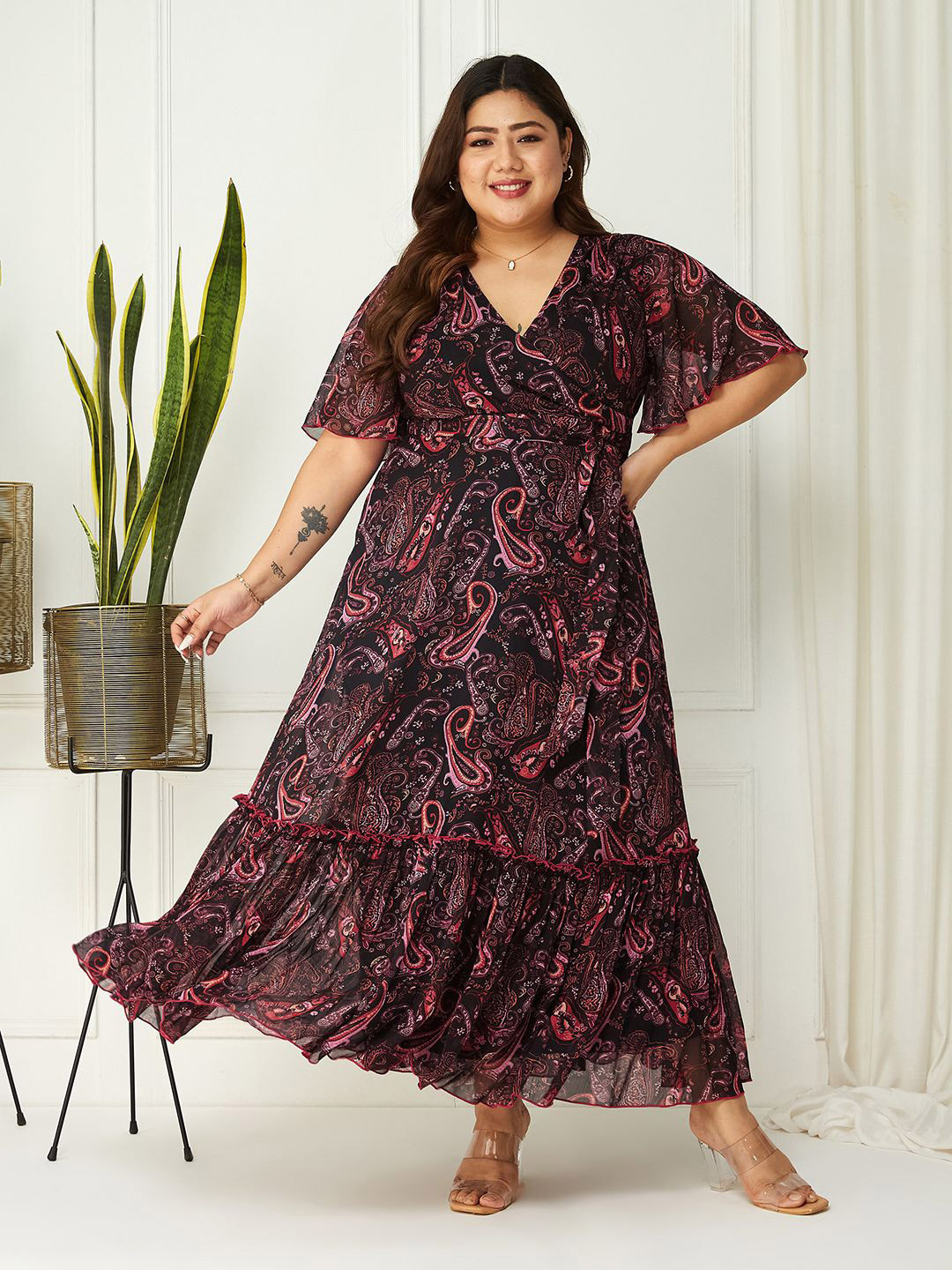 Miss Chase A+ Plus Size Print Chiffon Maxi Dress