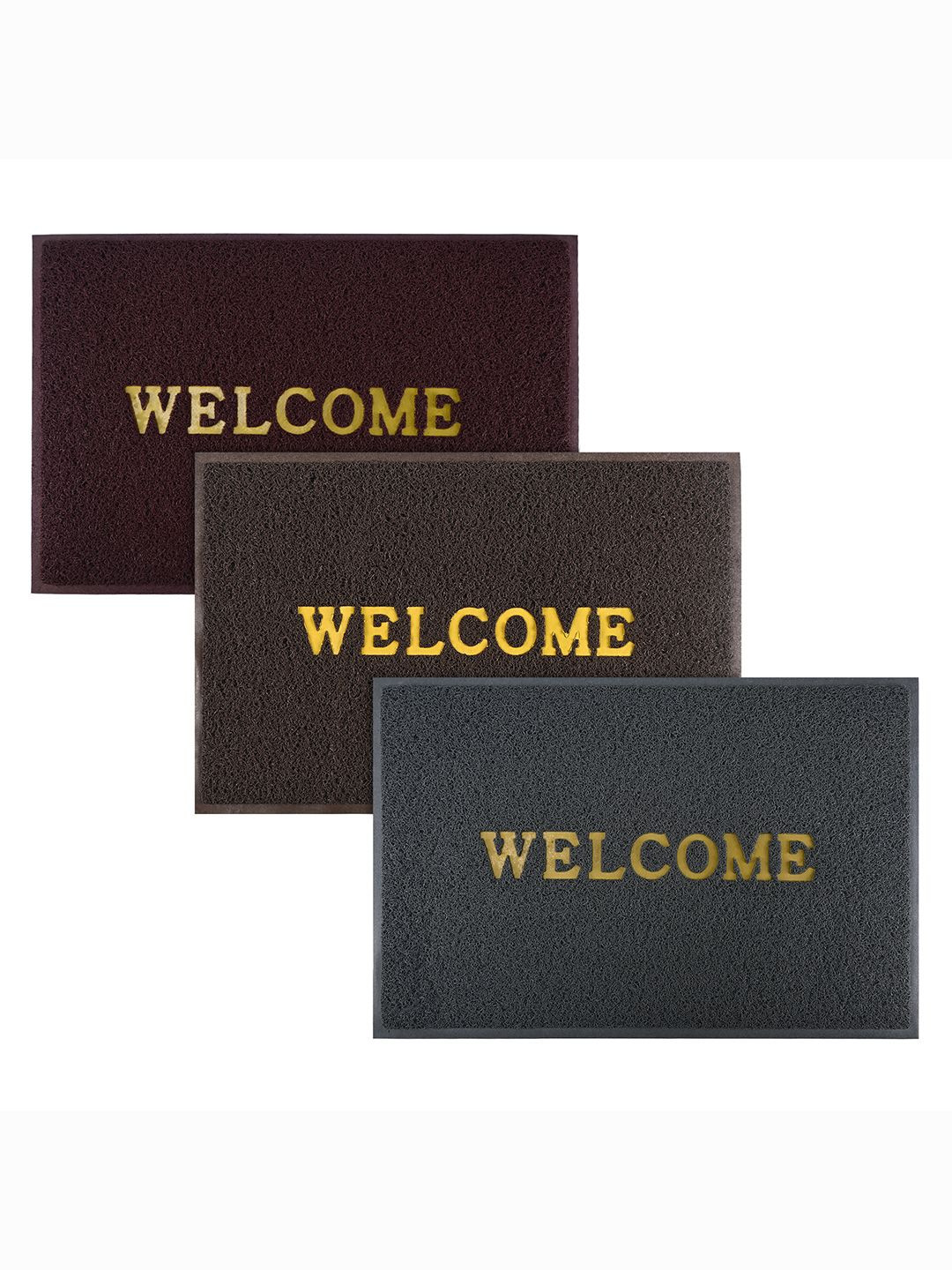 Kuber Industries Maroon & Brown 3 Pieces Printed Anti-Skid Doormats
