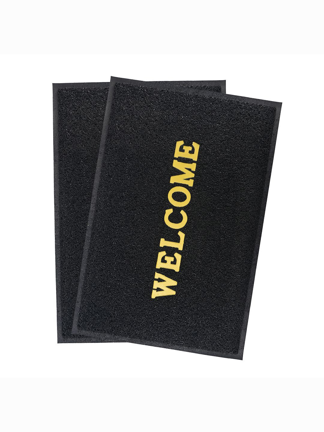 Kuber Industries Black & Yellow 2 Pieces Applique Anti-Skid Rubber Doormats