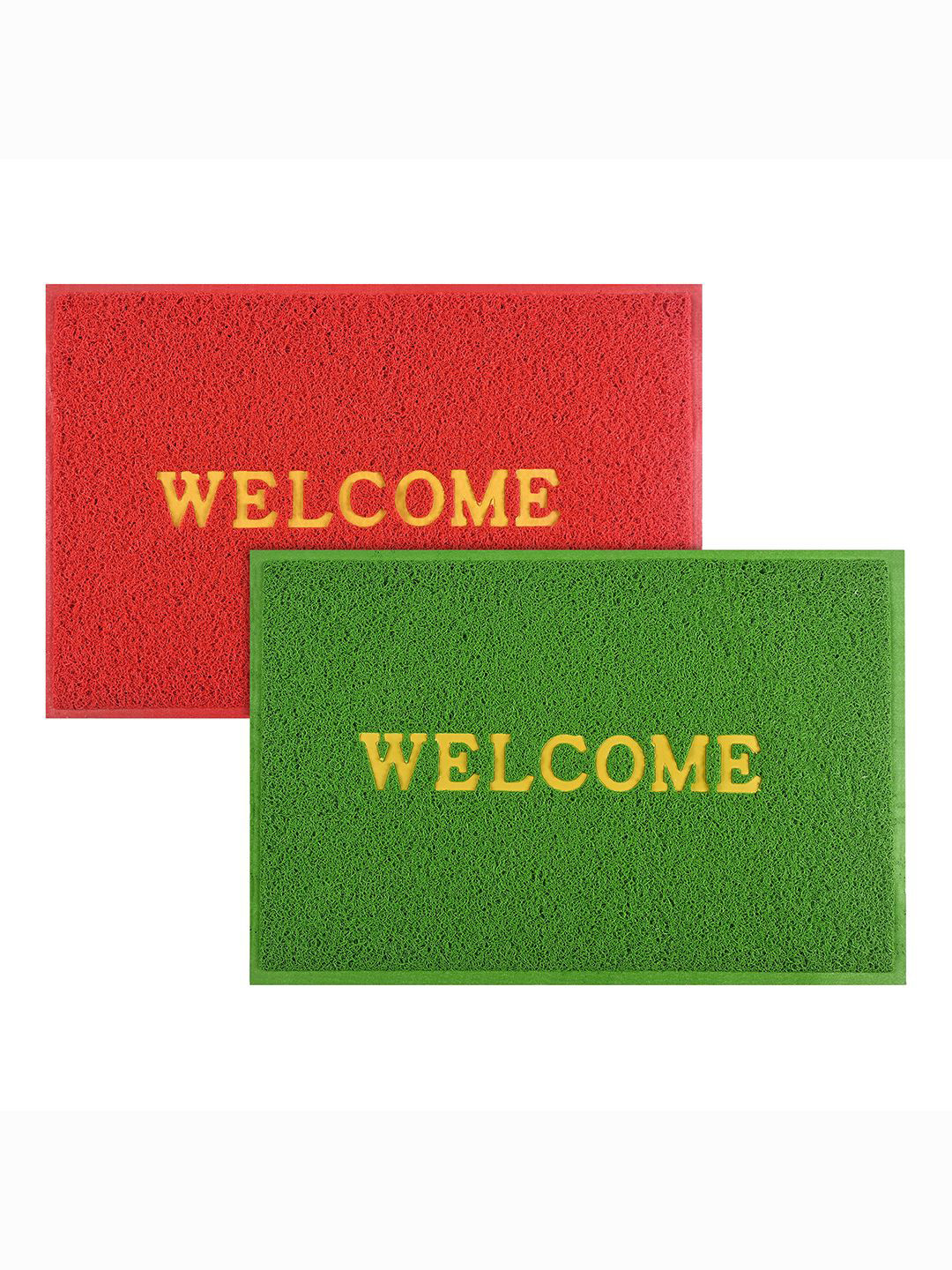 Kuber Industries Red & Green 2 Pieces Applique Anti-Skid Rubber Large Doormats