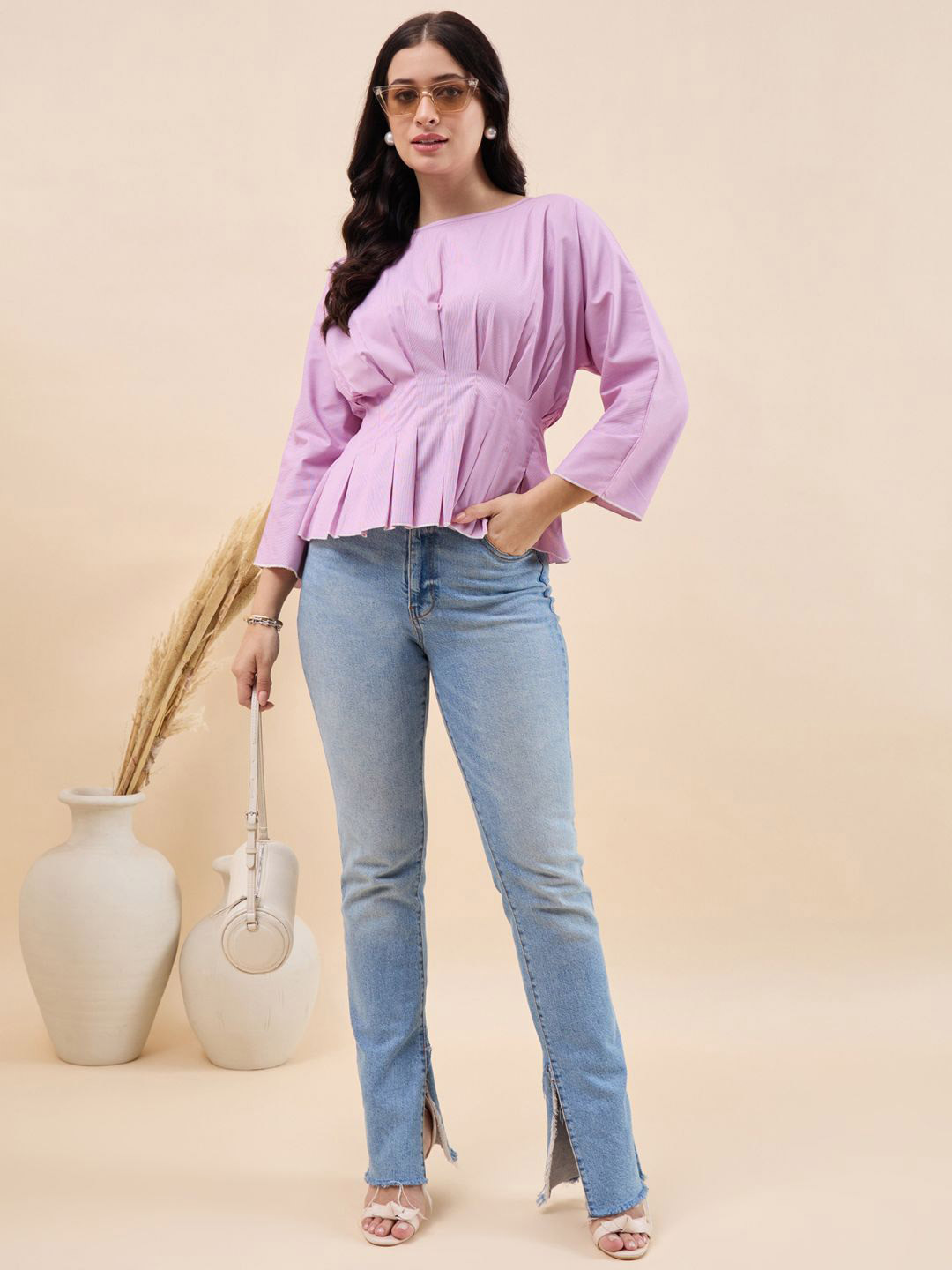 Kiarabel Retail Striped Bell Sleeve Cotton Top