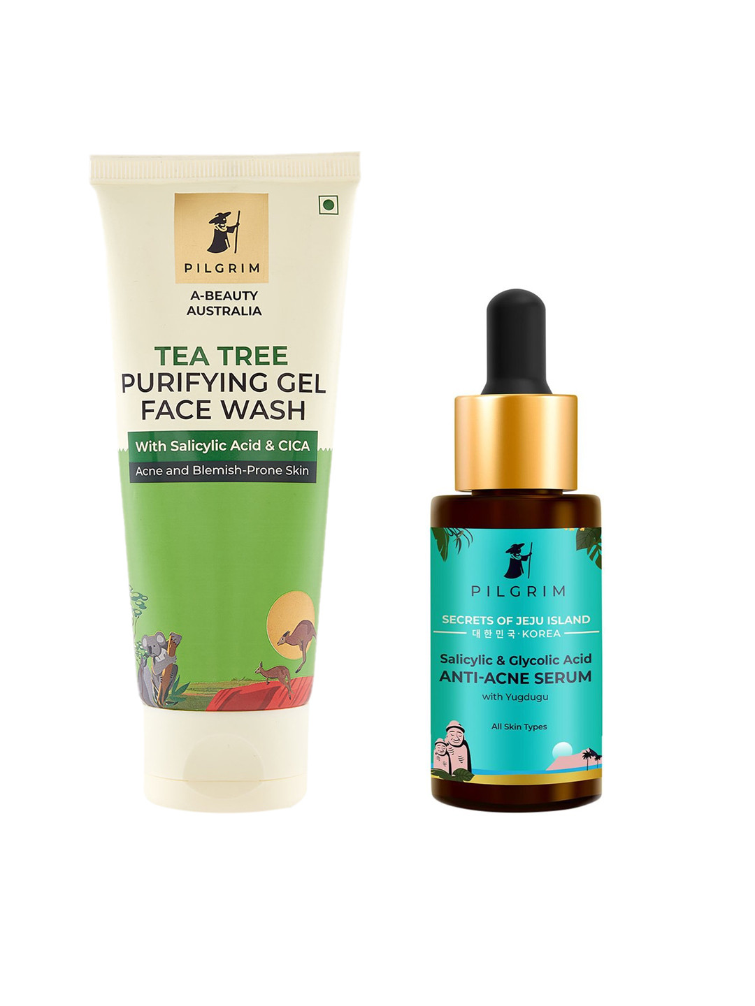 Pilgrim Set Of Purifying Gel Face Wash & Anti-Acne Serum - 100ml + 30ml