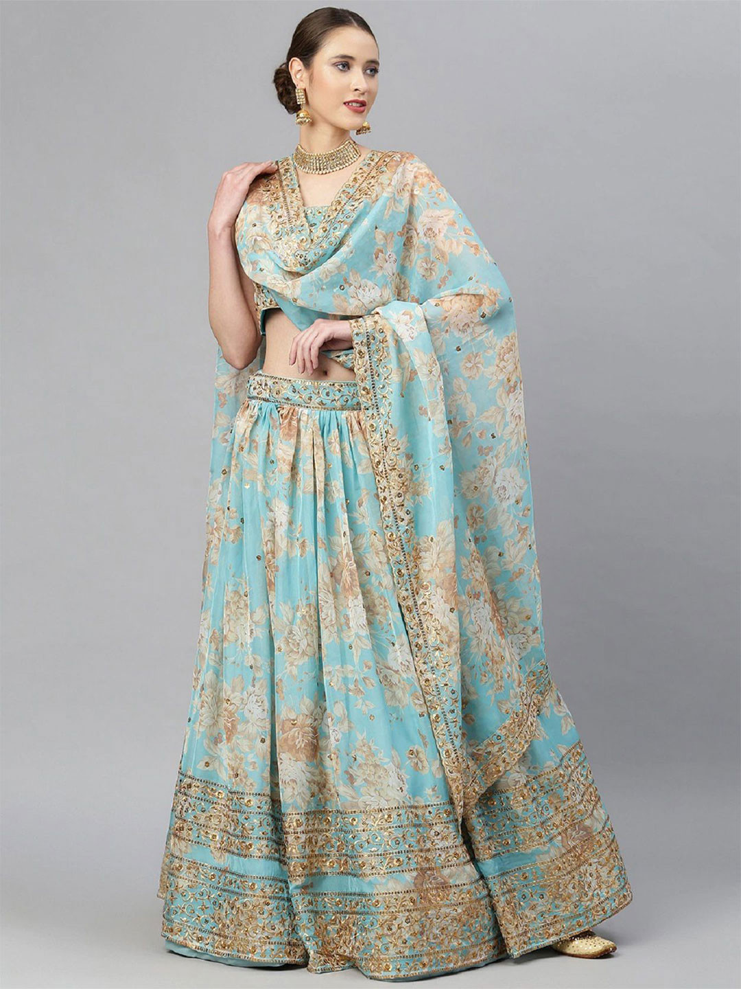 DIVINE EXIM Embroidered Sequinned Semi-Stitched Lehenga & Unstitched Blouse With Dupatta