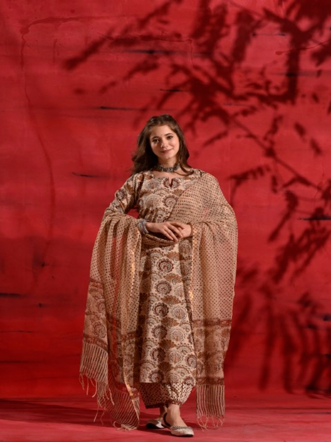 DIMPLE DESIGN STUDIO Women Ethnic Motifs Printed Regular Pure Cotton Kurta with Salwar & With Dupatta