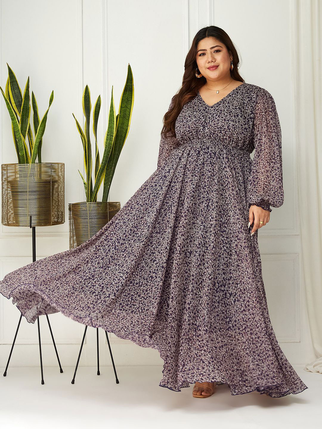 Miss Chase A+ Plus Size Print Chiffon Fit & Flare Maxi Dress