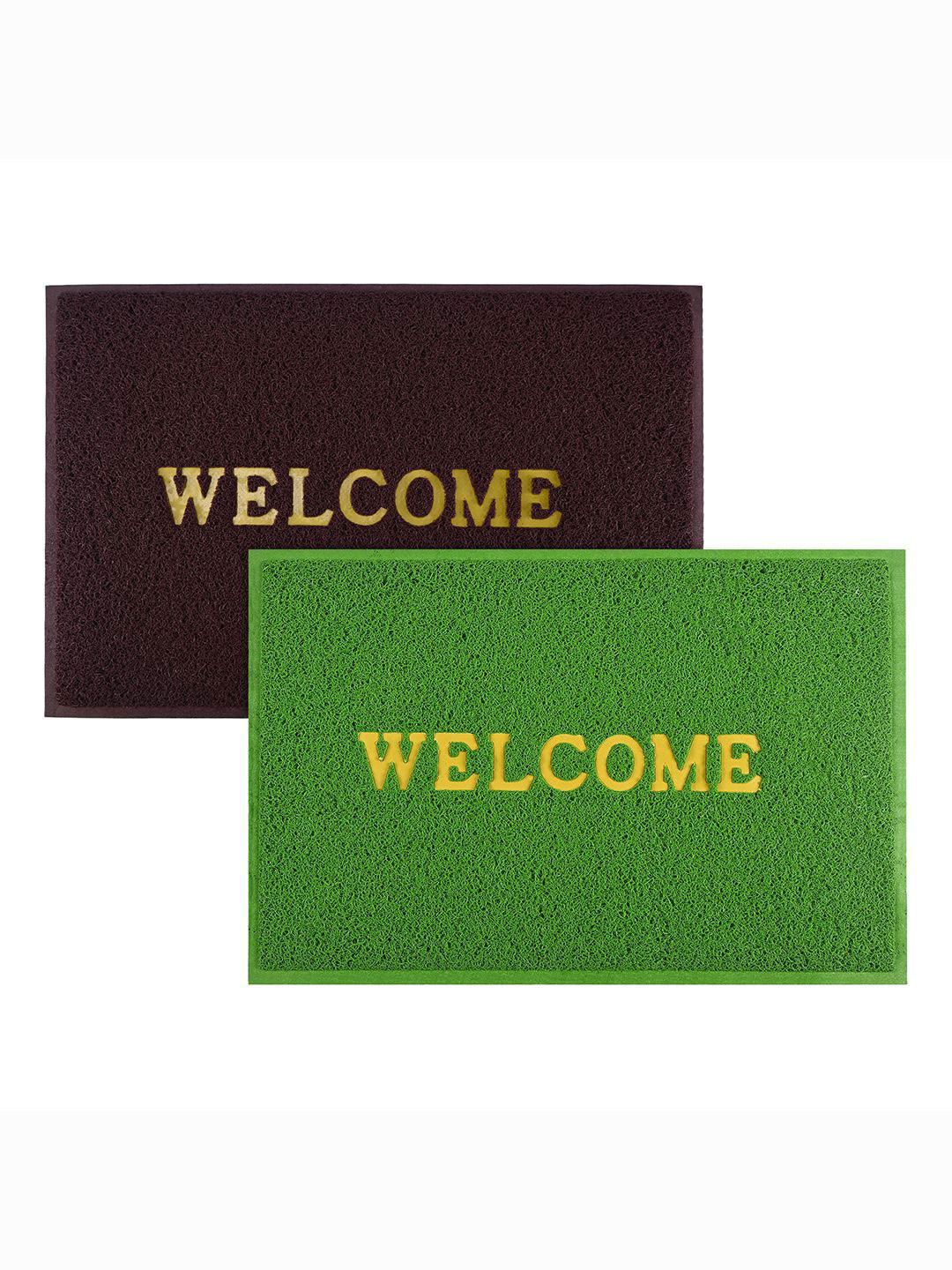 Kuber Industries Maroon & Green 2 Pieces Textured Rectangular Rubber Large Doormats