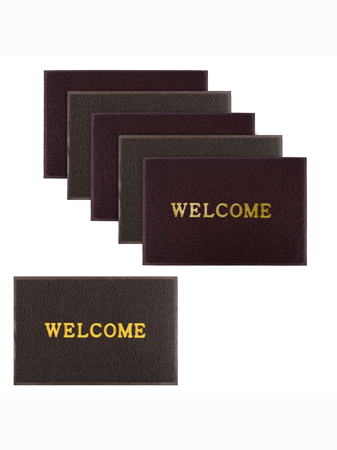 Kuber Industries Maroon & Brown 6 Pieces Applique Anti-Skid Rubber Large Doormats