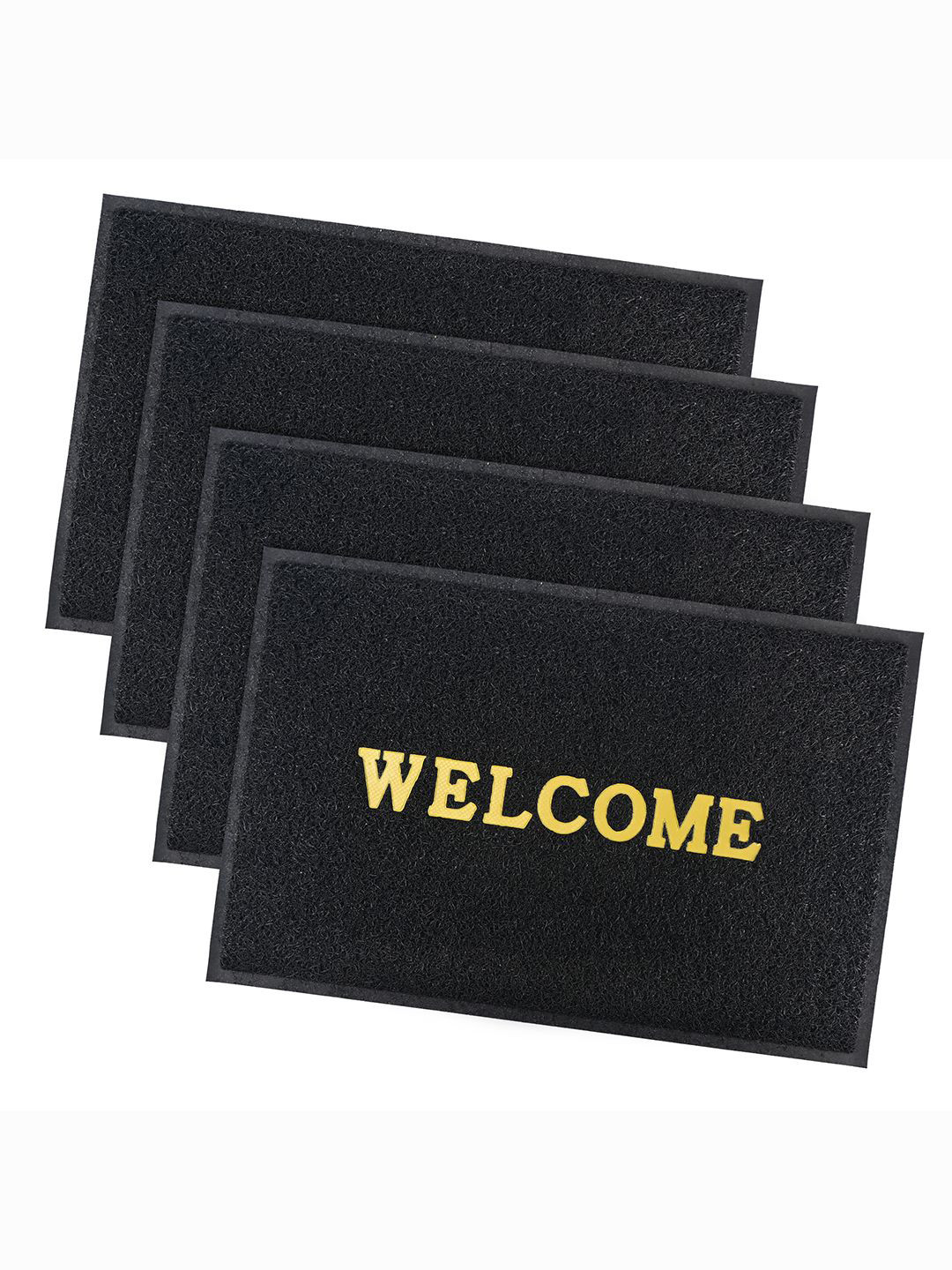 Kuber Industries Black & Yellow 4 Pieces Applique Anti-Skid Rubber Doormats