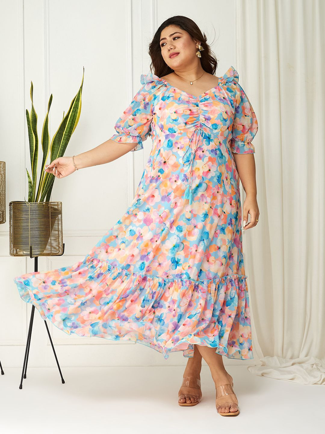 Miss Chase A+ Plus Size Print Georgette Maxi Dress
