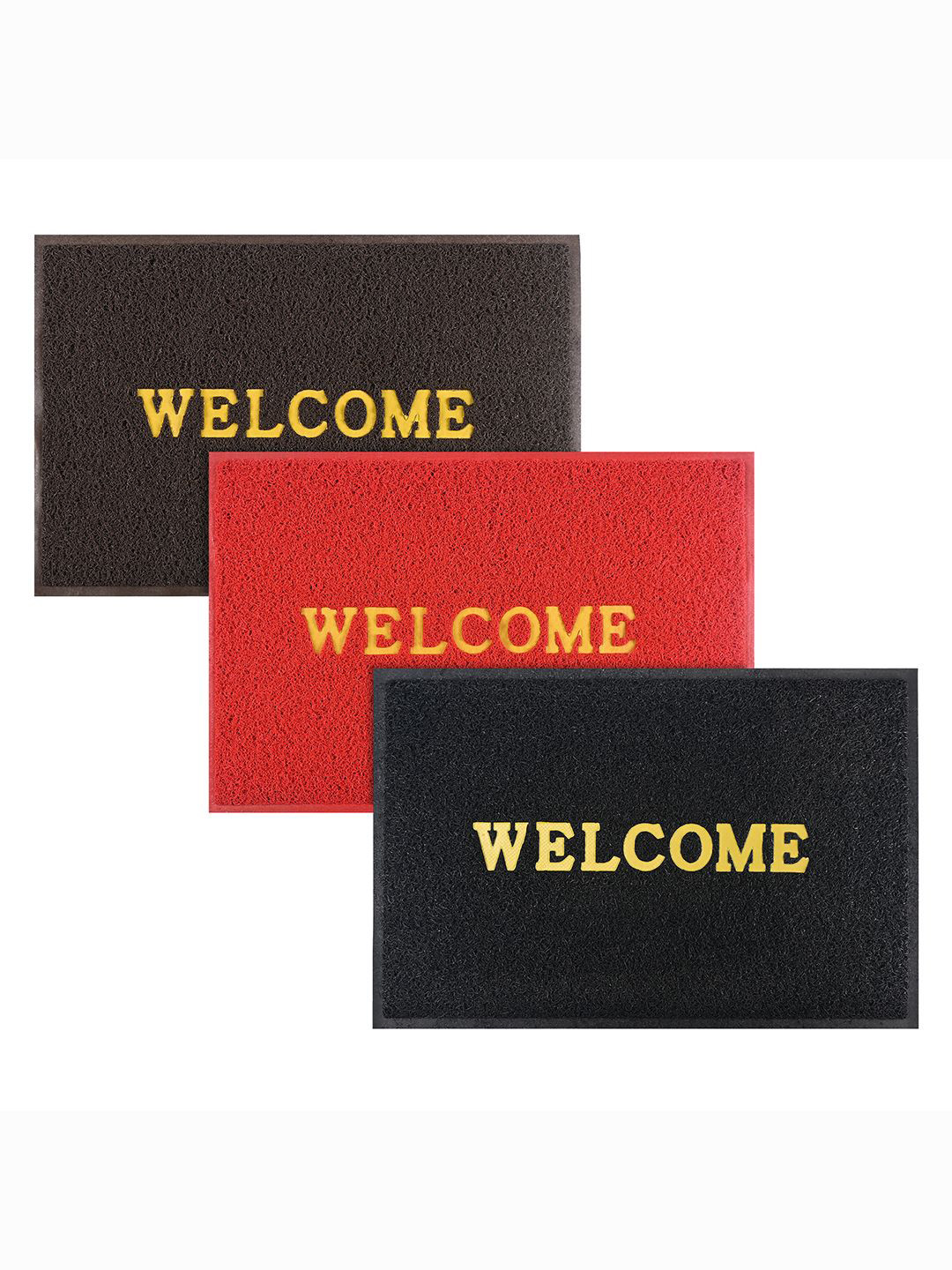 Kuber Industries Brown & Red 3 Pieces Textured Anti-Skid Rubber Doormats