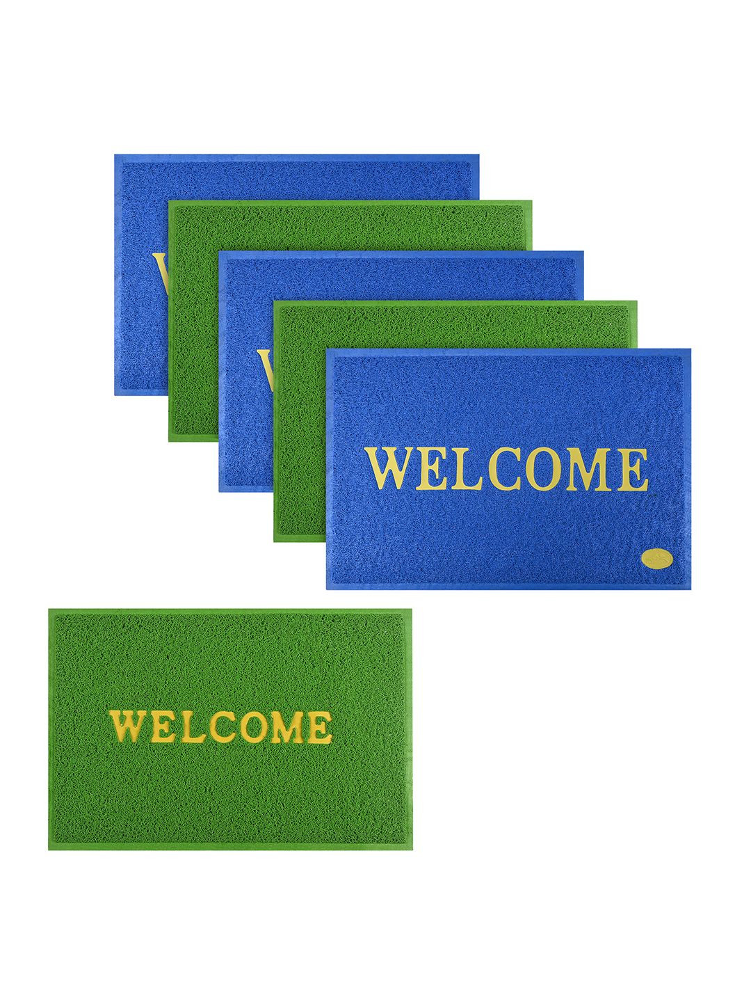 Kuber Industries Blue & Green 6 Pieces Applique Anti-Skid Rubber Large Doormats