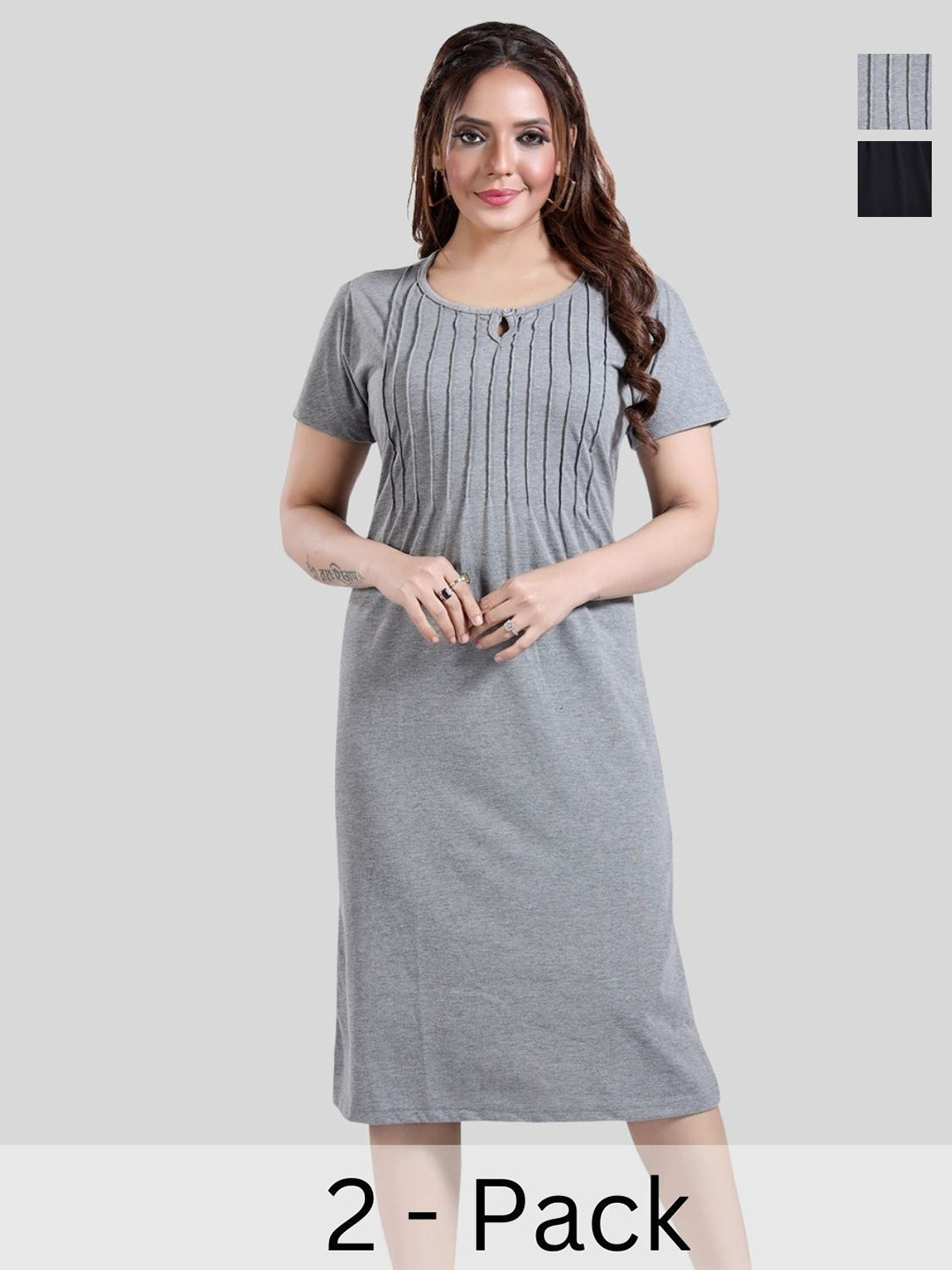 Fabme Women Pack Of 2 Pure Cotton Nightdress