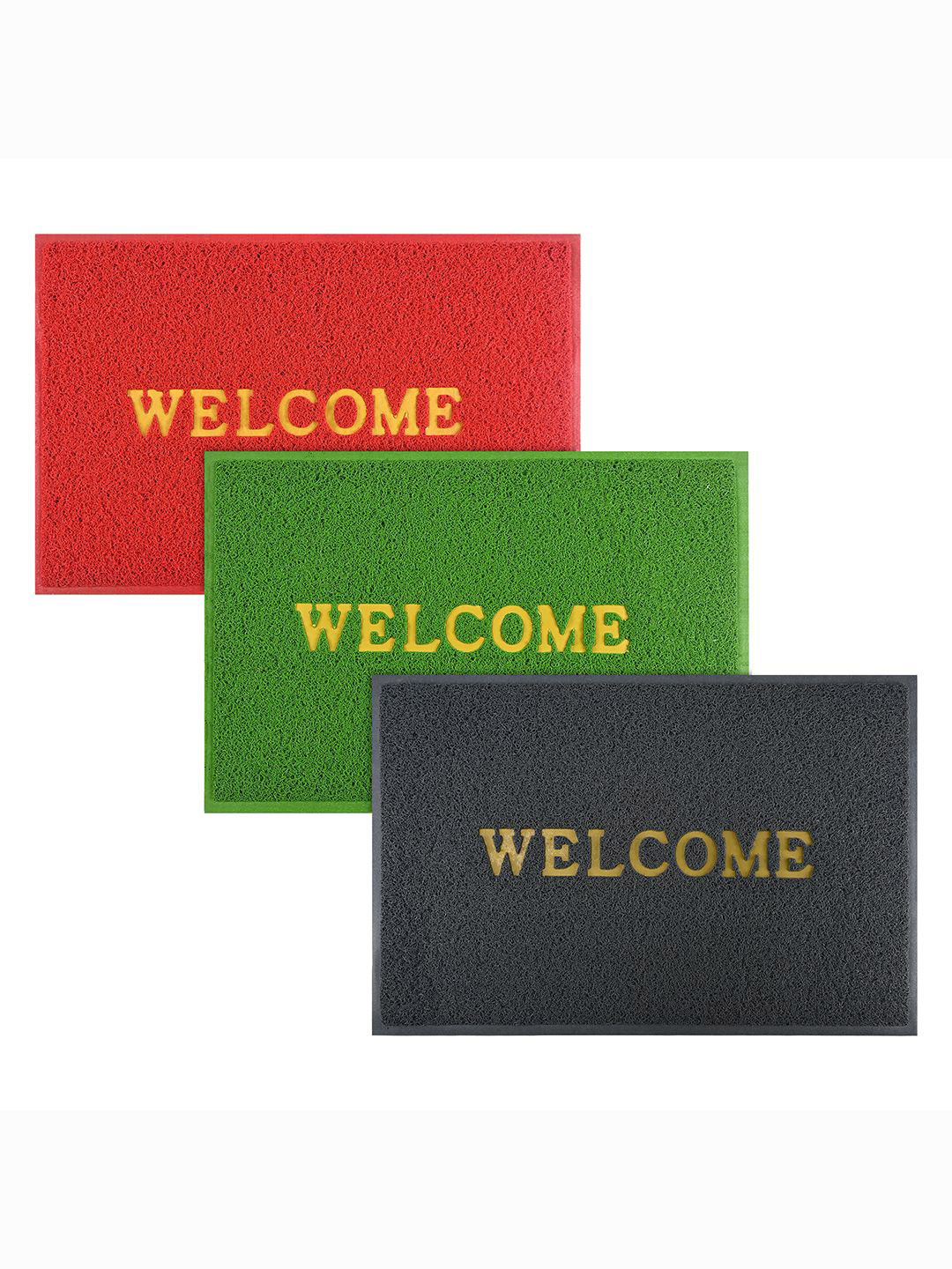 Kuber Industries Red & Green3 Pieces Printed Anti-Skid Doormats