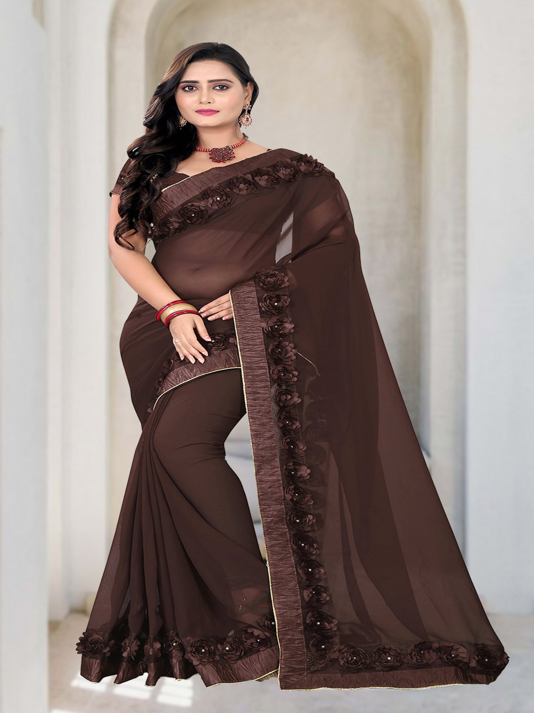 KALINI Brown Beads and Stones festival  Saree