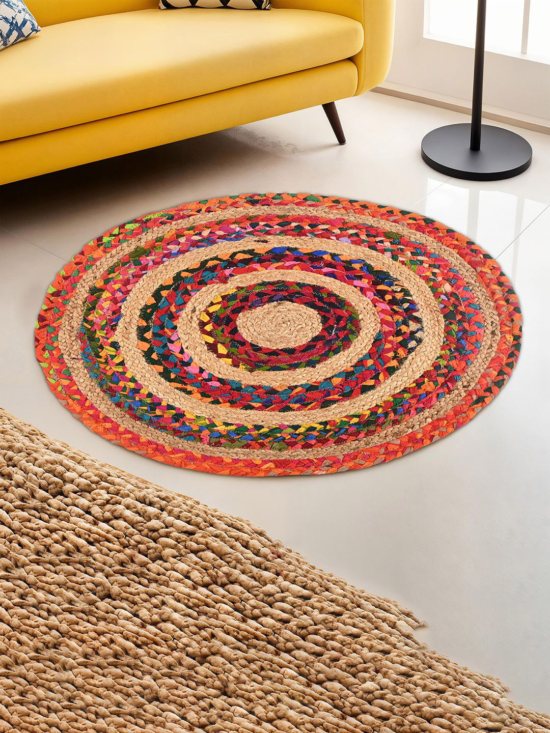 Kuber Industries Brown & Blue Round Jute Doormat