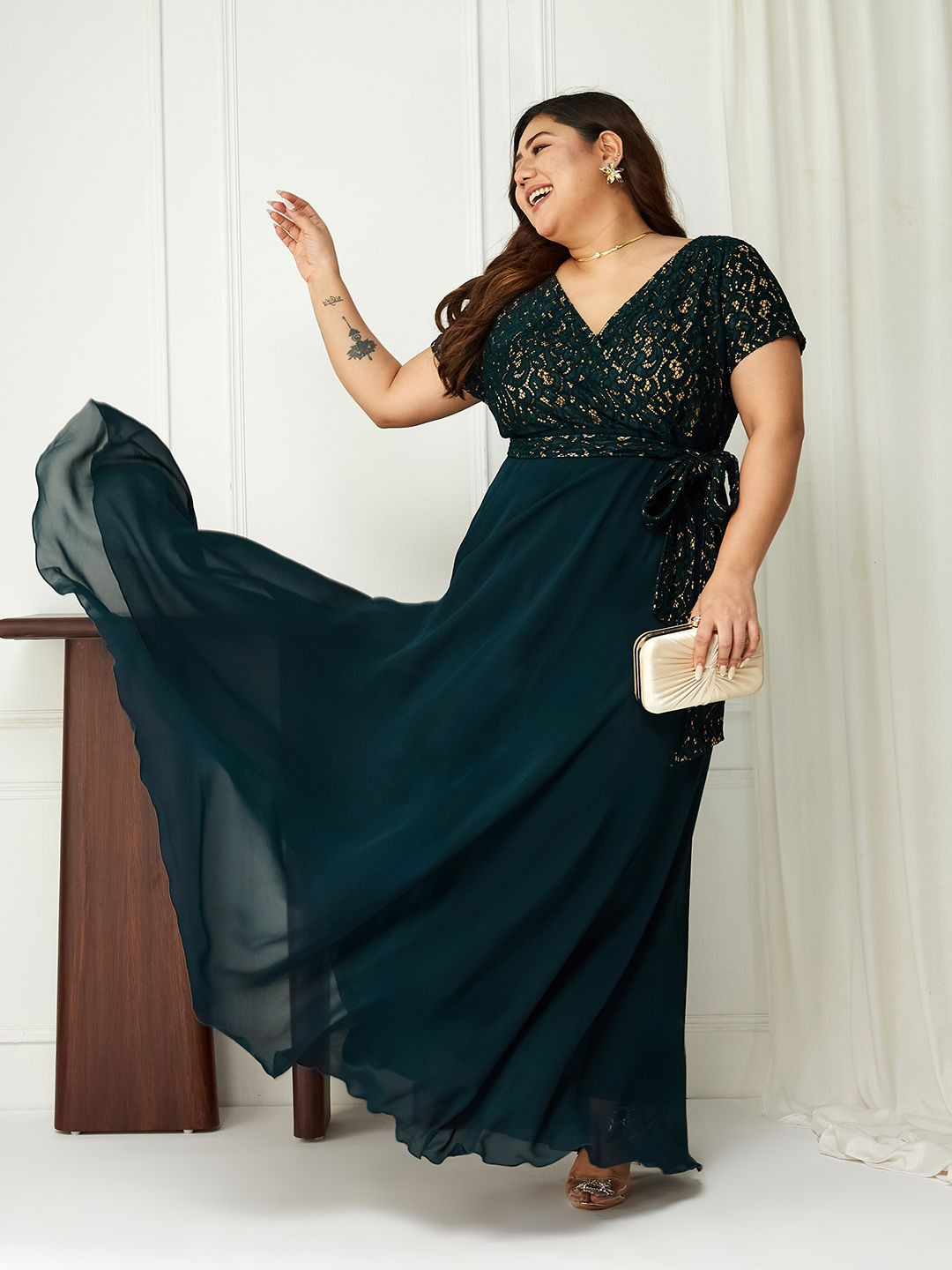 Miss Chase A+ Plus Size Lace Fit & Flare Maxi Dress