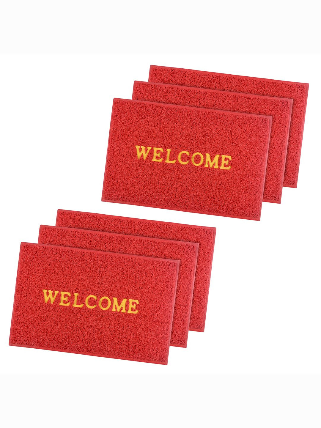Kuber Industries Red & Yellow 6 Pieces Textured Anti-Skid Rubber Large Doormats