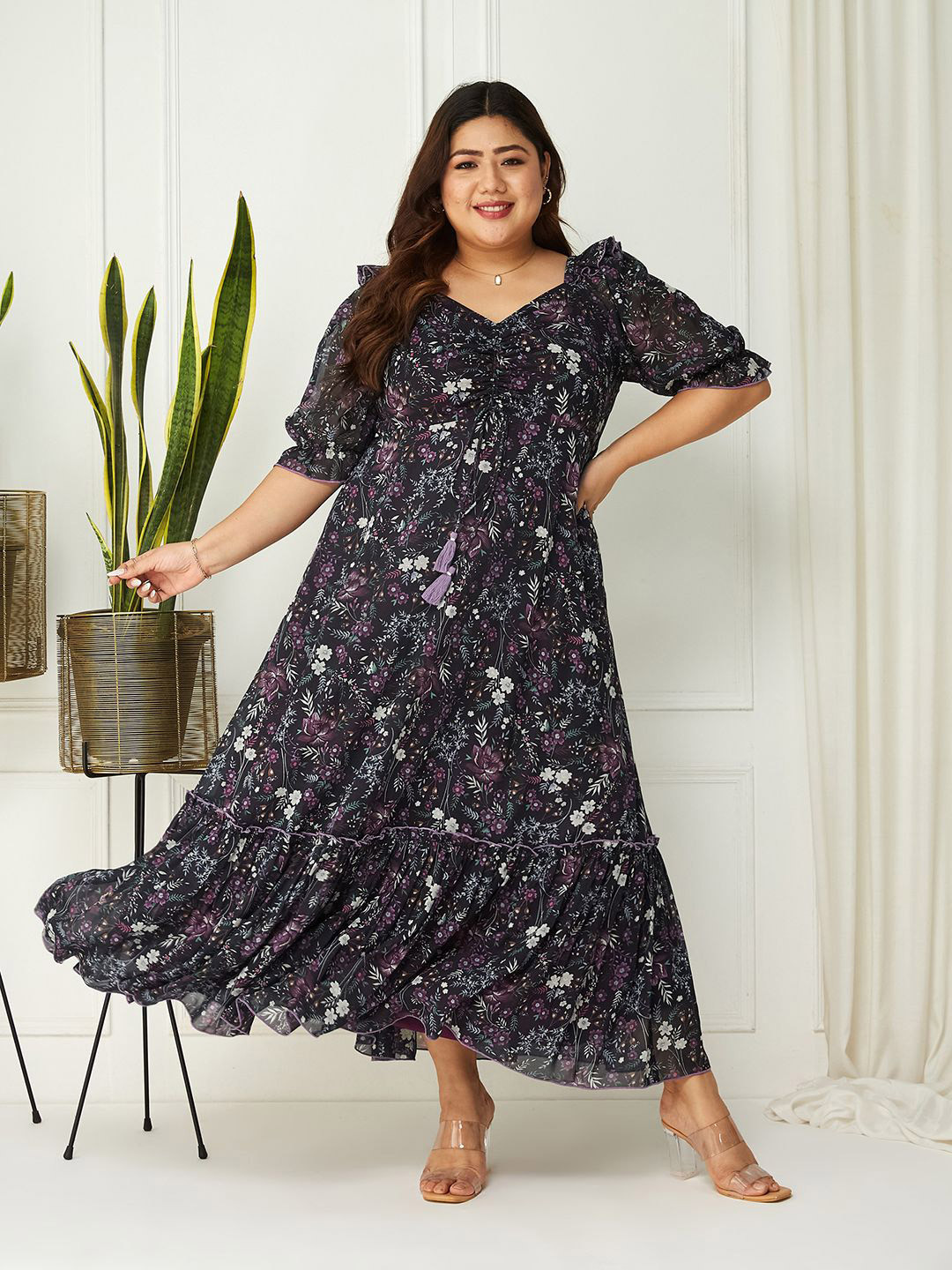 Miss Chase A+ Plus Size Print Georgette Maxi Dress