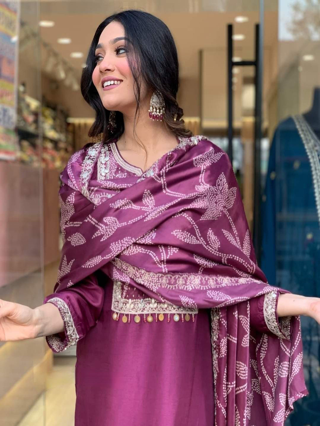 Siya Fashion Floral Embroidered Thread Work Straight Kurta With Trouser & Dupatta