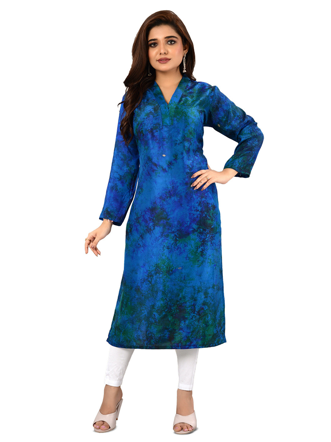 TROMBOO Abstract Printed V-Neck Straight Kurta