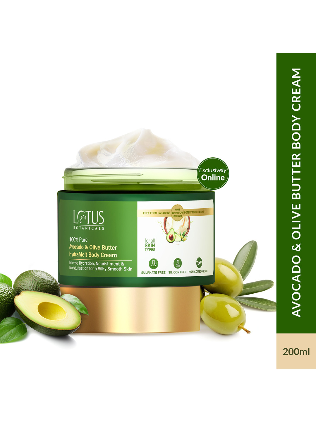 Lotus Botanicals 100% Pure Avocado & Olive Butter HydraMelt Body Cream - 200g