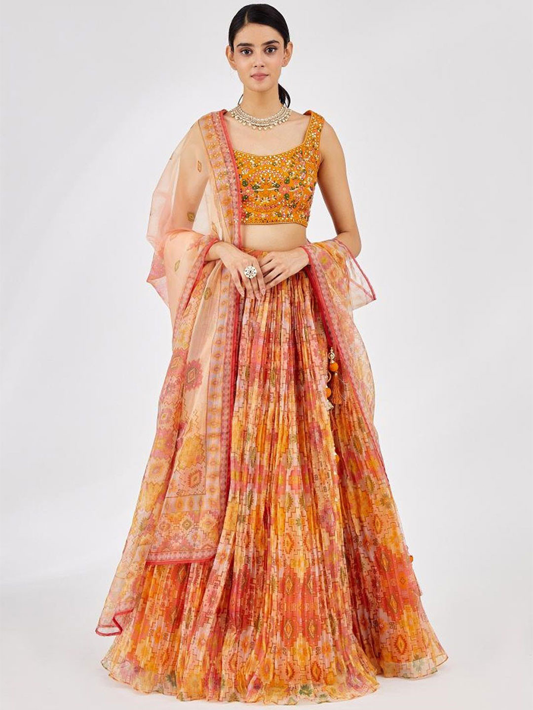 DIVINE EXIM Embroidered Sequinned Semi-Stitched Lehenga & Unstitched Blouse With Dupatta