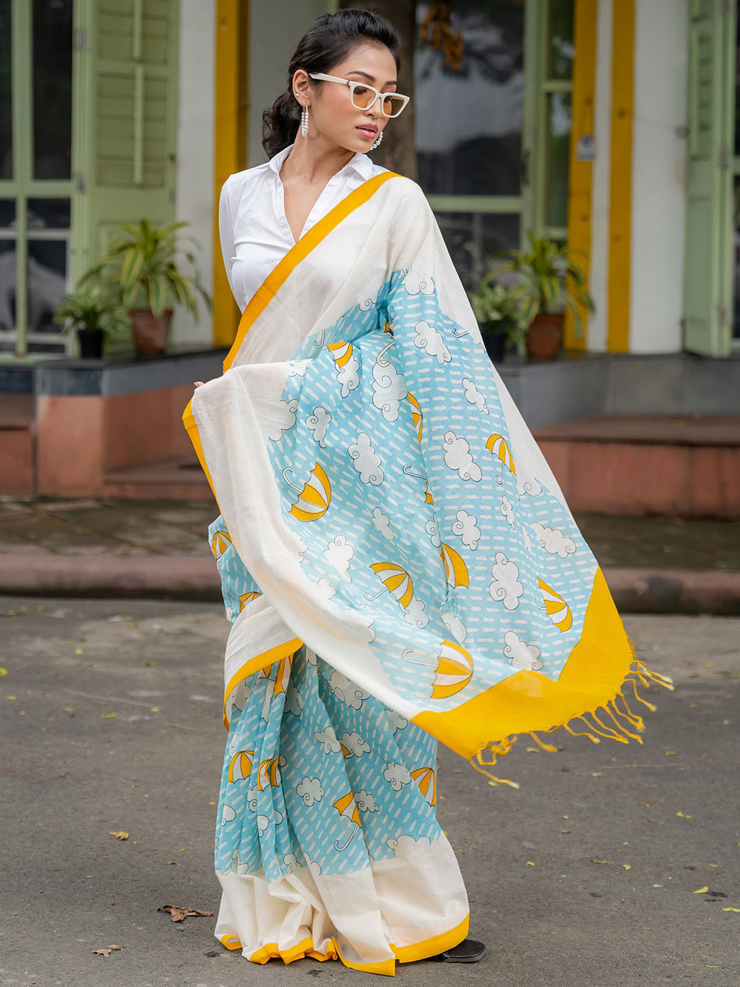 Dora by Phoenix Pure Cotton Block Print Saree