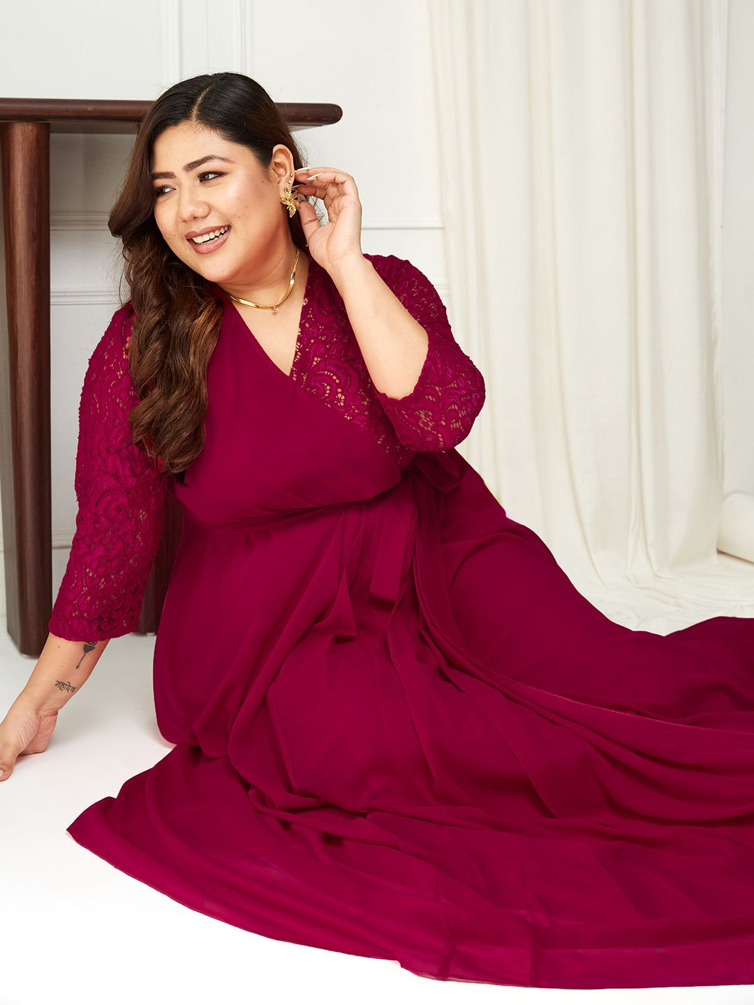Miss Chase A+ Plus Size Lace Maxi Dress