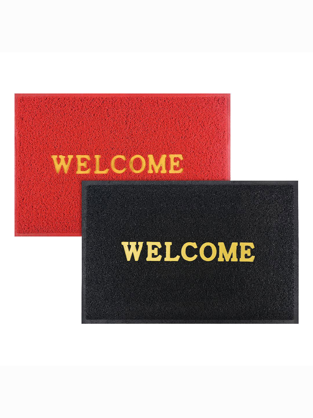 Kuber Industries Red & Black 2 Pieces Printed Anti-Skid Doormats