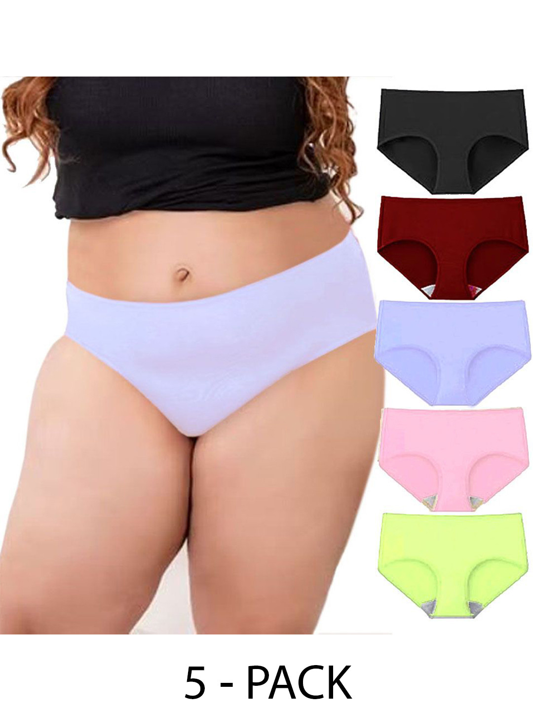 Diving Deep Women Plus Size Pack of 5 Cotton Low-Rise Hipster Briefs