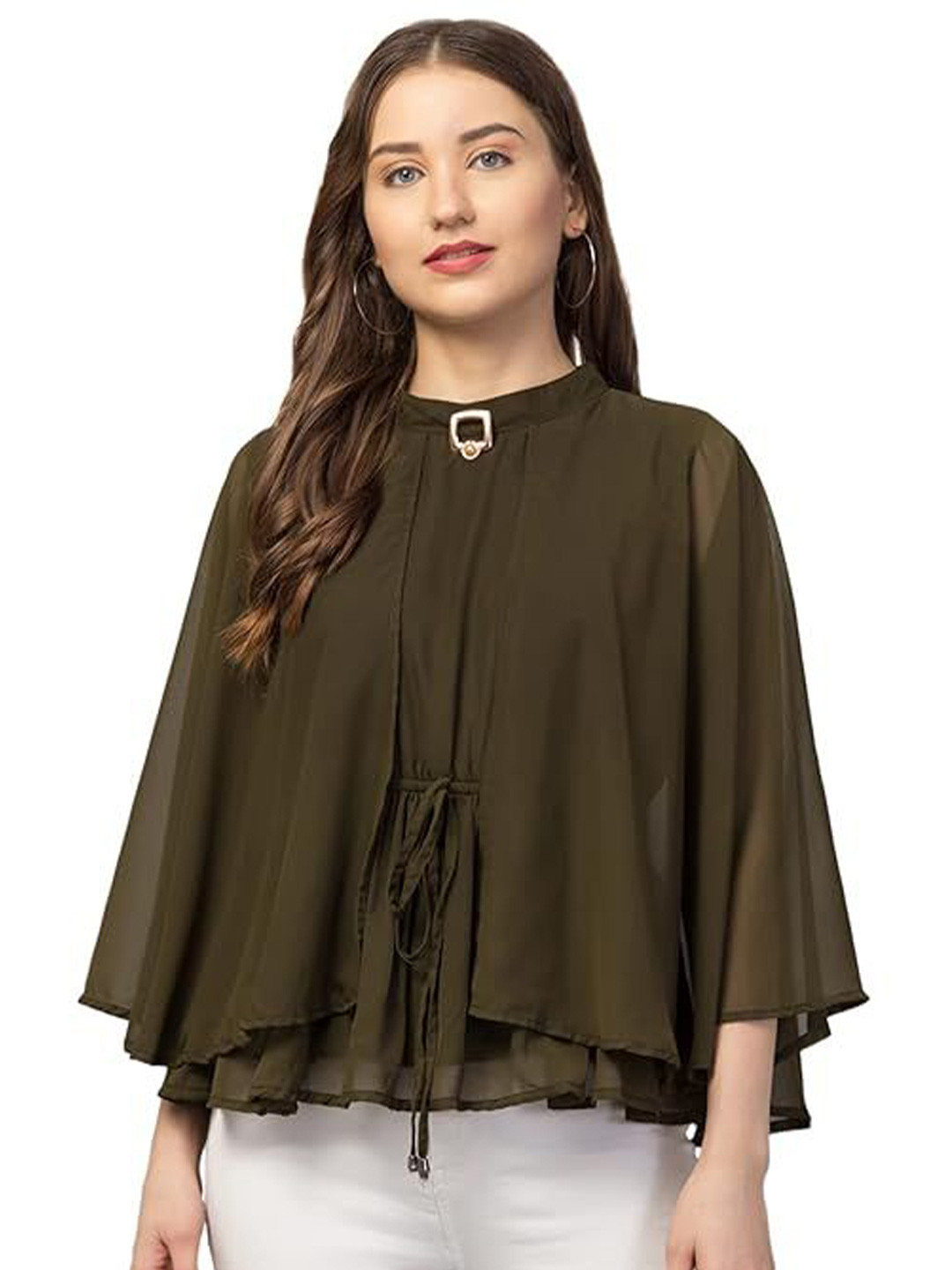My Swag Halter Neck Batwing Sleeve Georgette Top