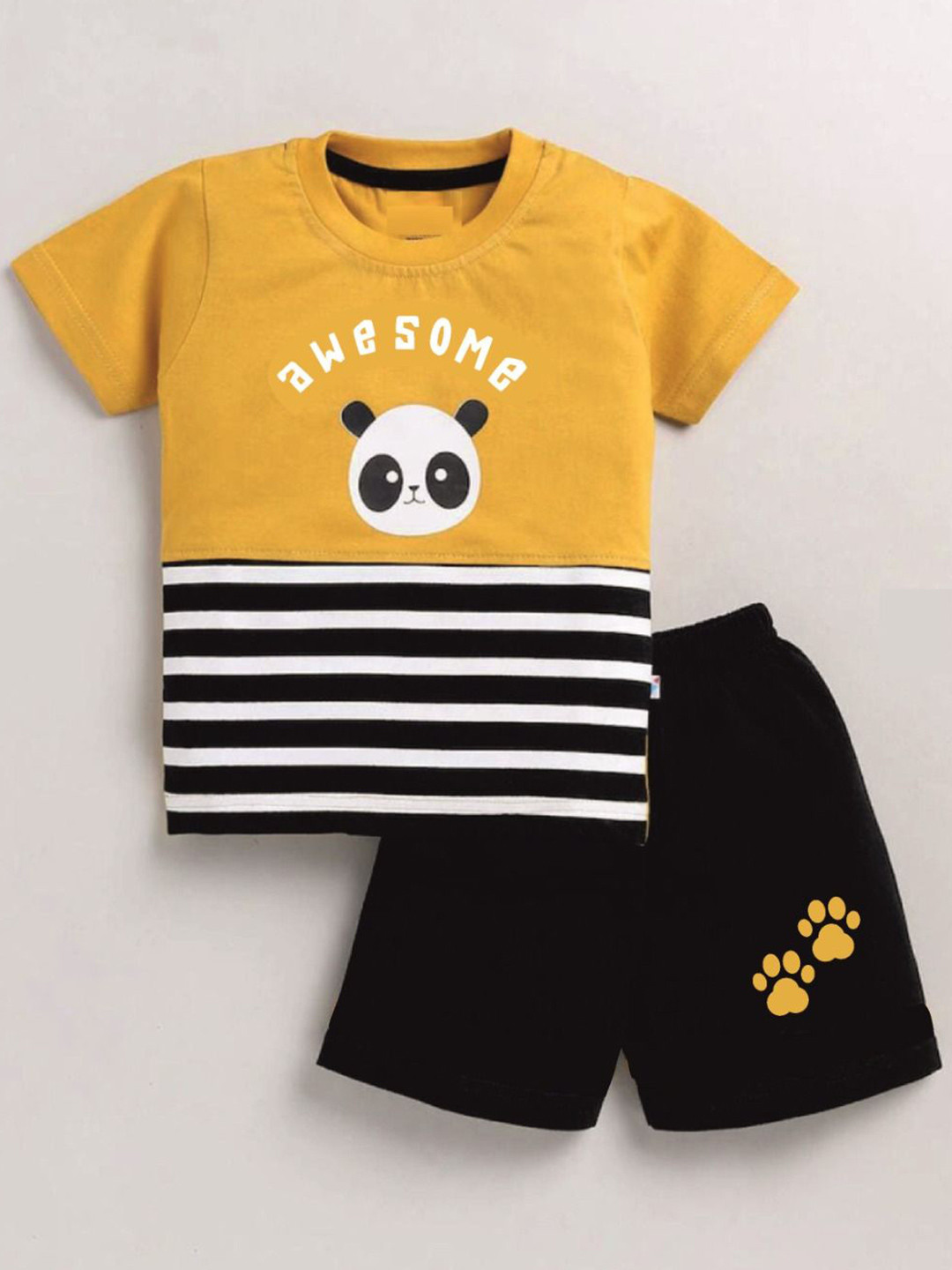 BILLYBALL Unisex Kids Striped Round Neck Pure Cotton T-Shirt With Shorts