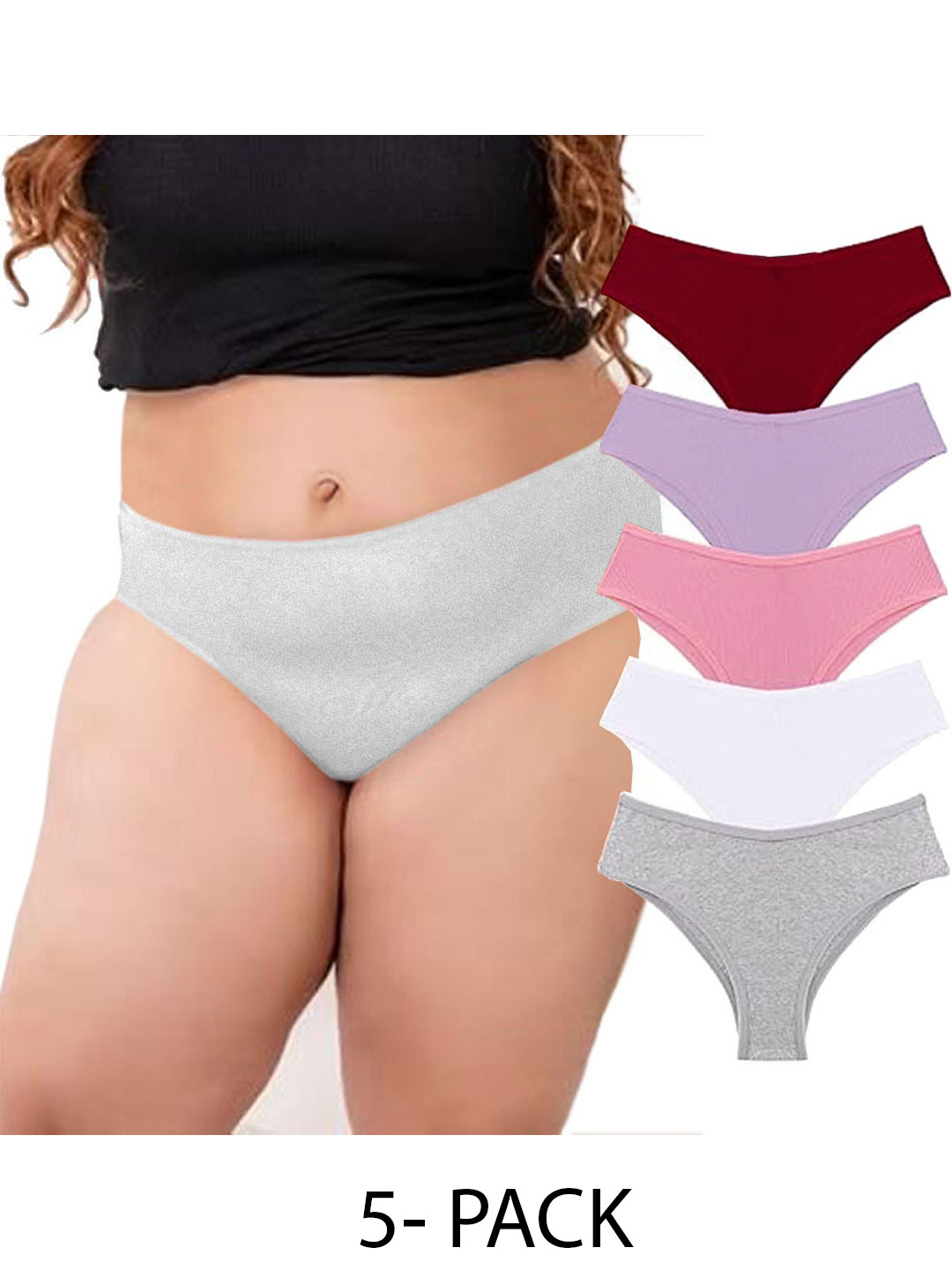 Diving Deep Women Pack of 5 Plus Size Cotton Low Rise Hipster Briefs