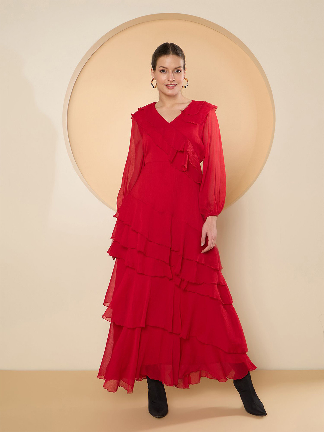 Antheaa Chiffon A-Line Maxi Dress