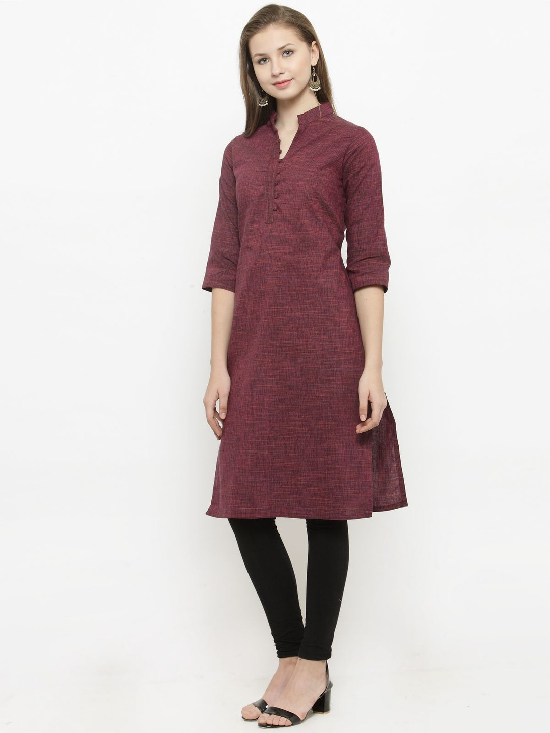 Enchanted Drapes Mandarin Collar Pure Cotton Striaght Kurta